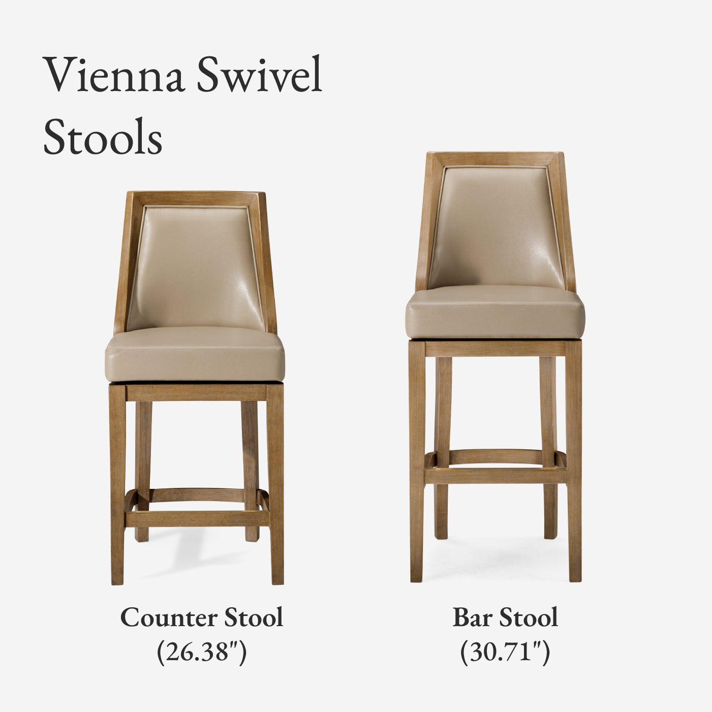 26" Vienna Swivel Counter Stool in Weathered Oak Finish with Avanti Bone Vegan Leather in Stools by Maven Lane