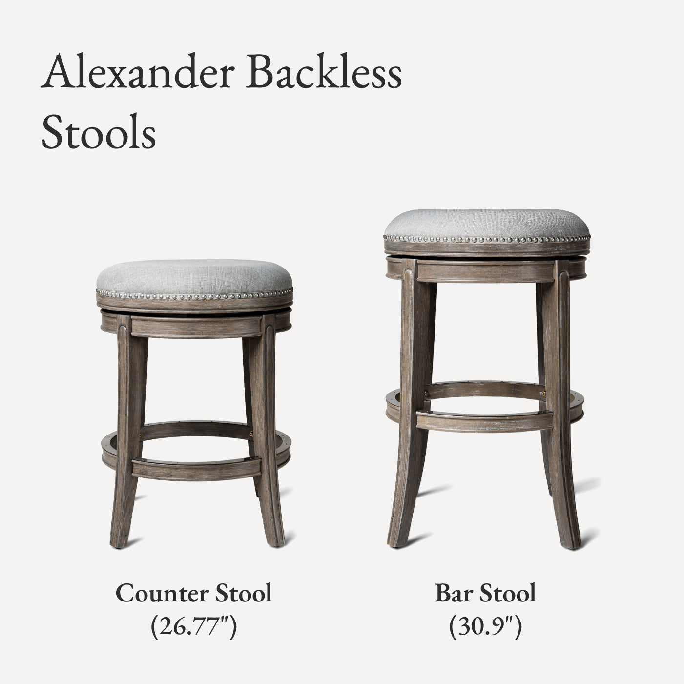 26" Alexander Backless Counter Stool in Grey Finish with Grey Fabric Upholstery (Set of 4) in by Maven Lane