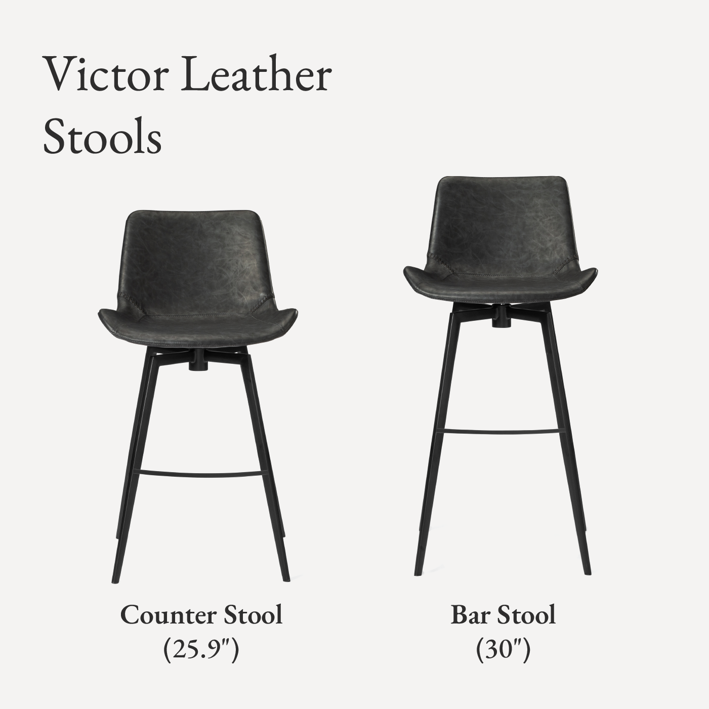 Victor Swivel Bar Stool In Matte Black Frame With Charcoal Vegan Leather in Stools by Maven Lane