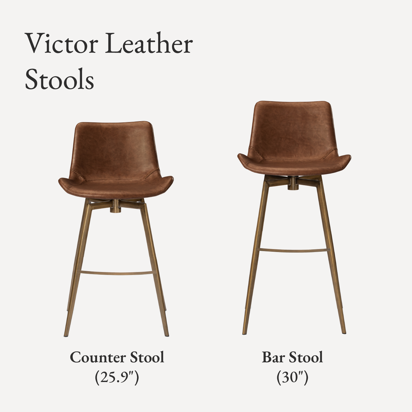 30" Victor Bar Stool in Antiqued Brass Frame with Cocoa Brown Vegan Leather in Maven Lane by Maven Lane