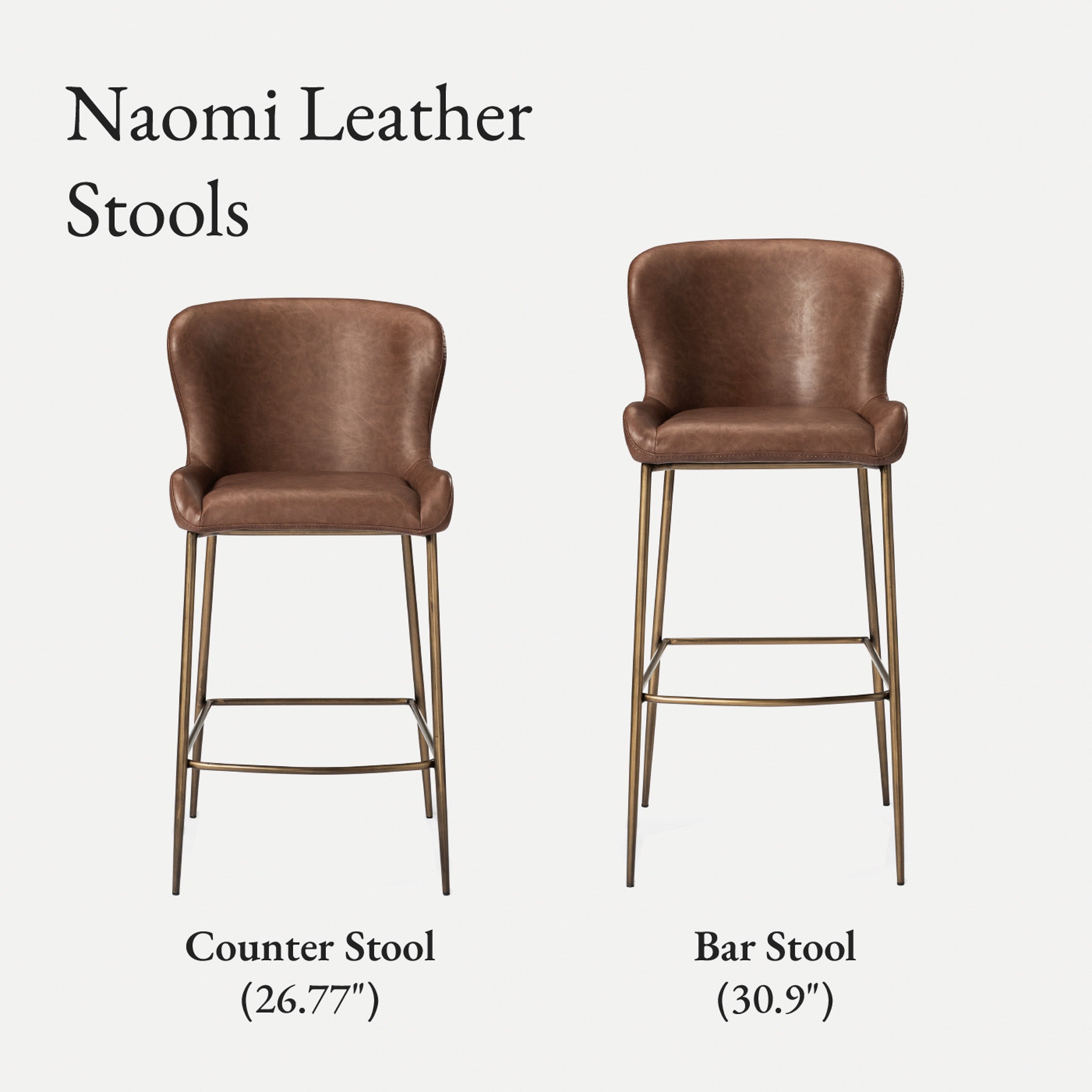 26" Naomi Counter Stool in Gold Finish with Brown Faux Leather in Stools by Maven Lane