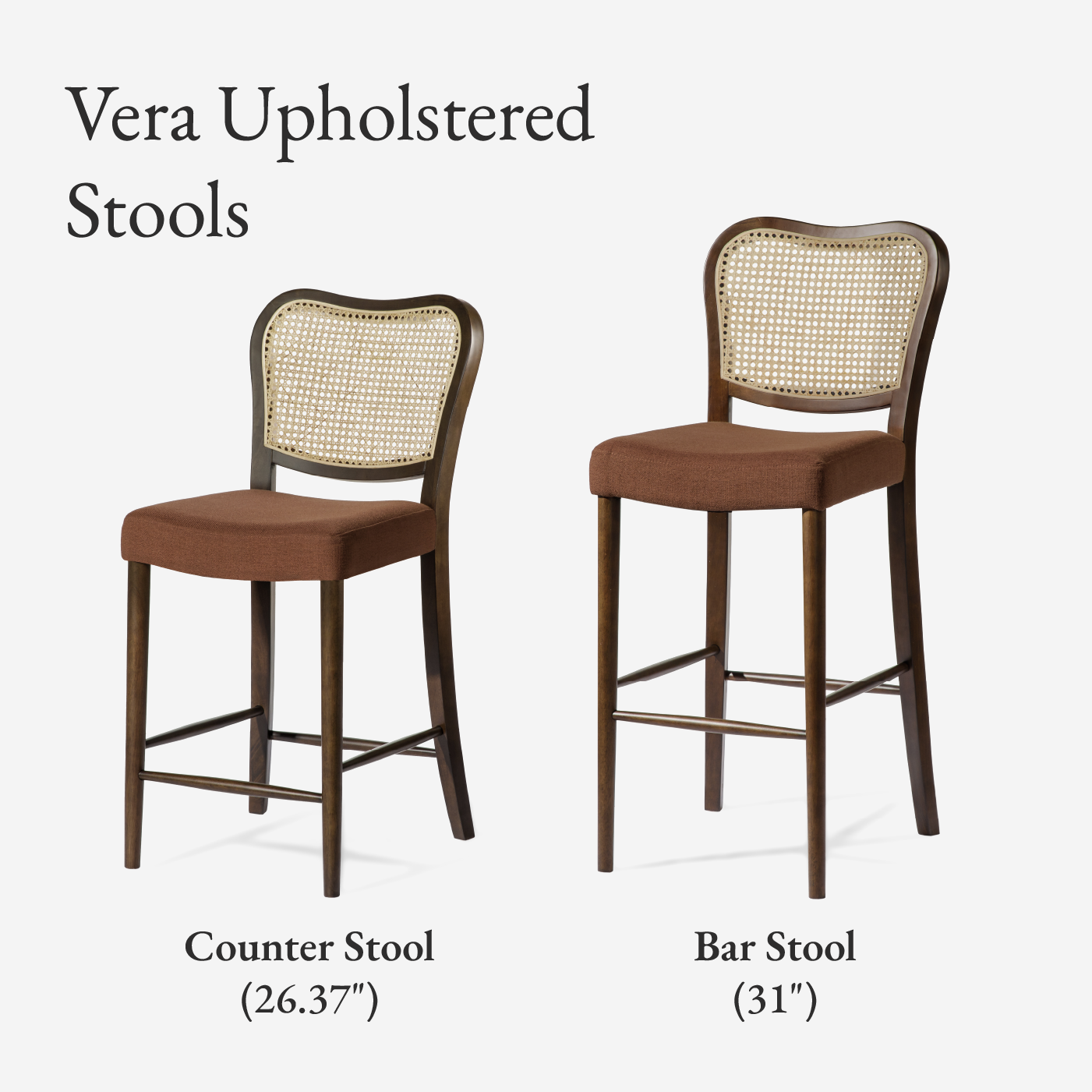 Vera Bar Stool In Aged Brown With Clay Brown Upholstery in Stools by Maven Lane