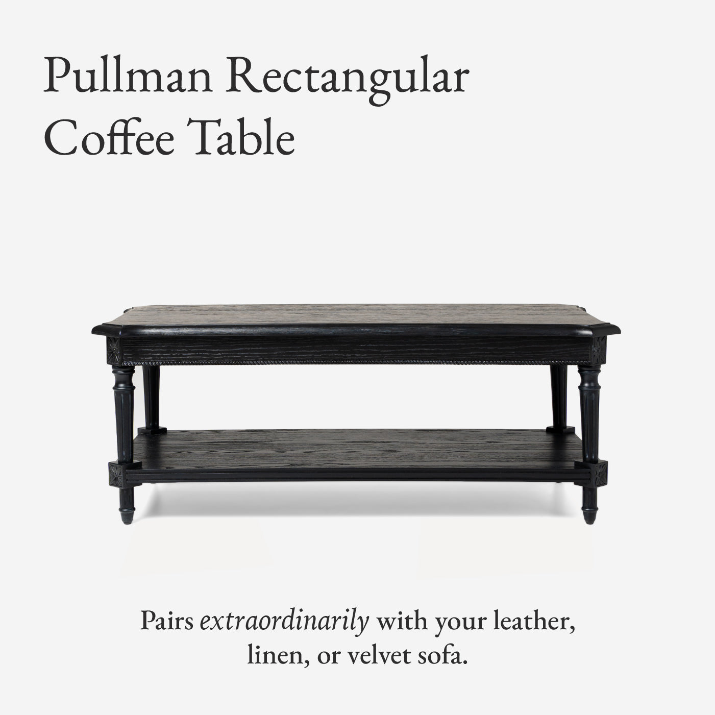 Pullman Traditional Rectangular Wooden Coffee Table in Antiqued Black Finish in Accent Tables by Maven Lane