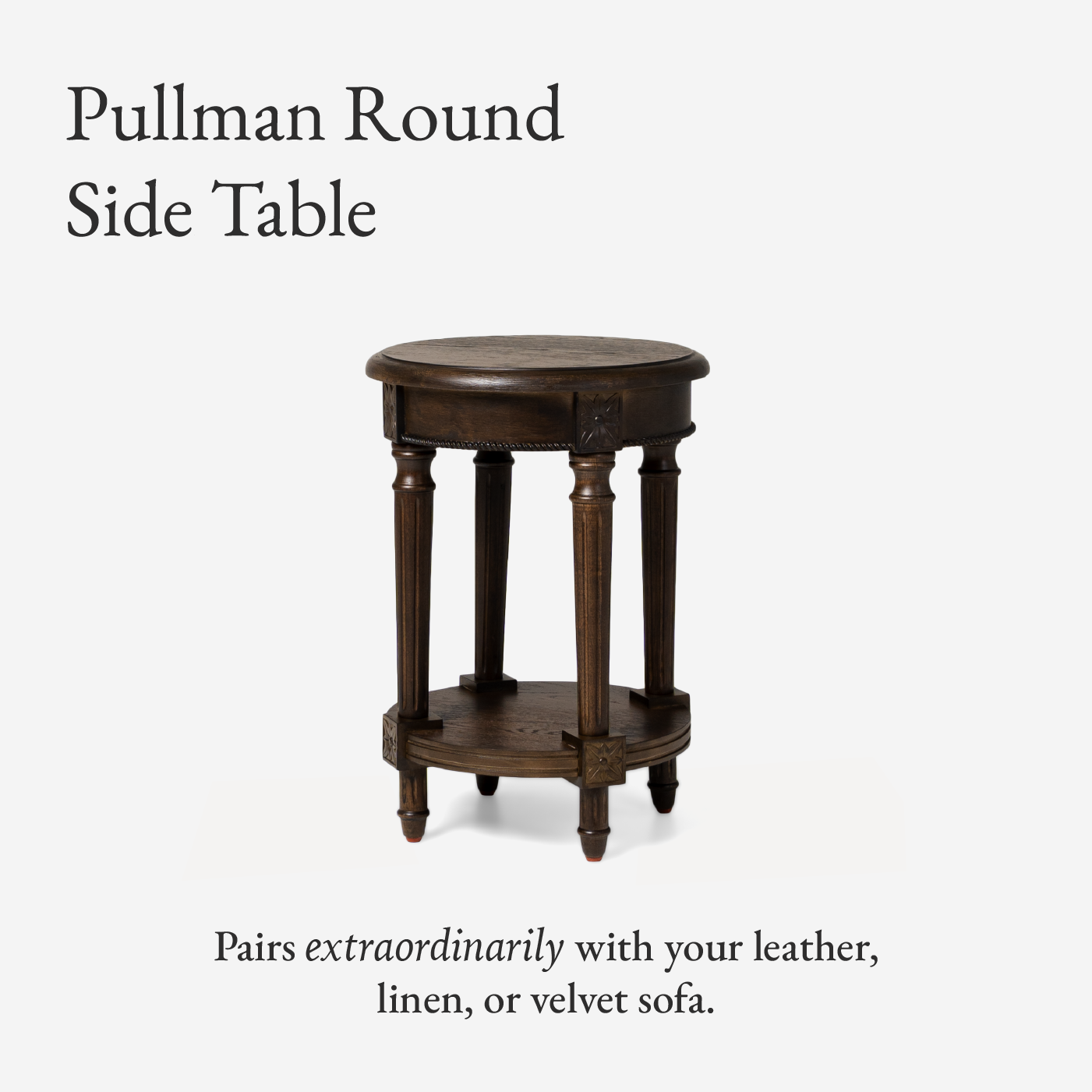 Pullman Traditional Round Wooden Side Table in Antiqued Brown Finish in Accent Tables by Maven Lane