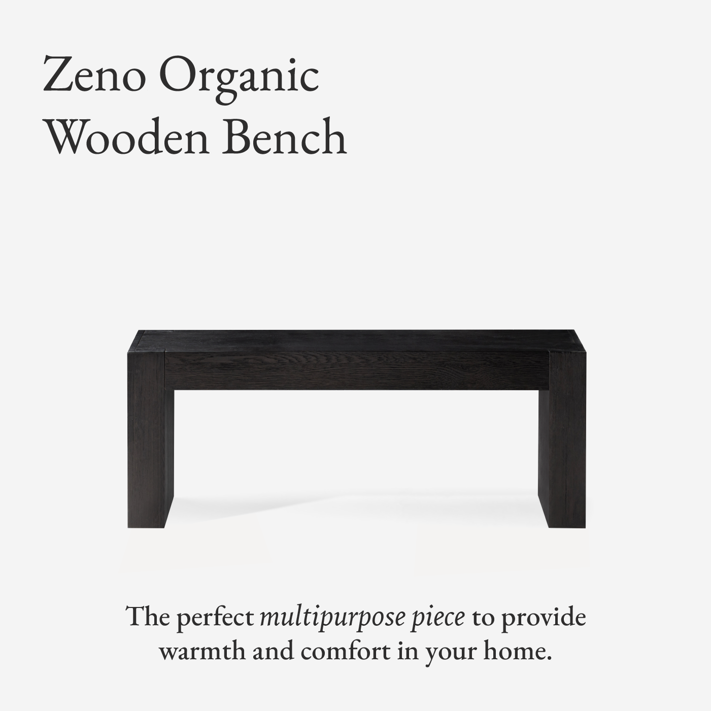 Zeno Organic Wooden Bench in Weathered Black Finish in Bench by Maven Lane