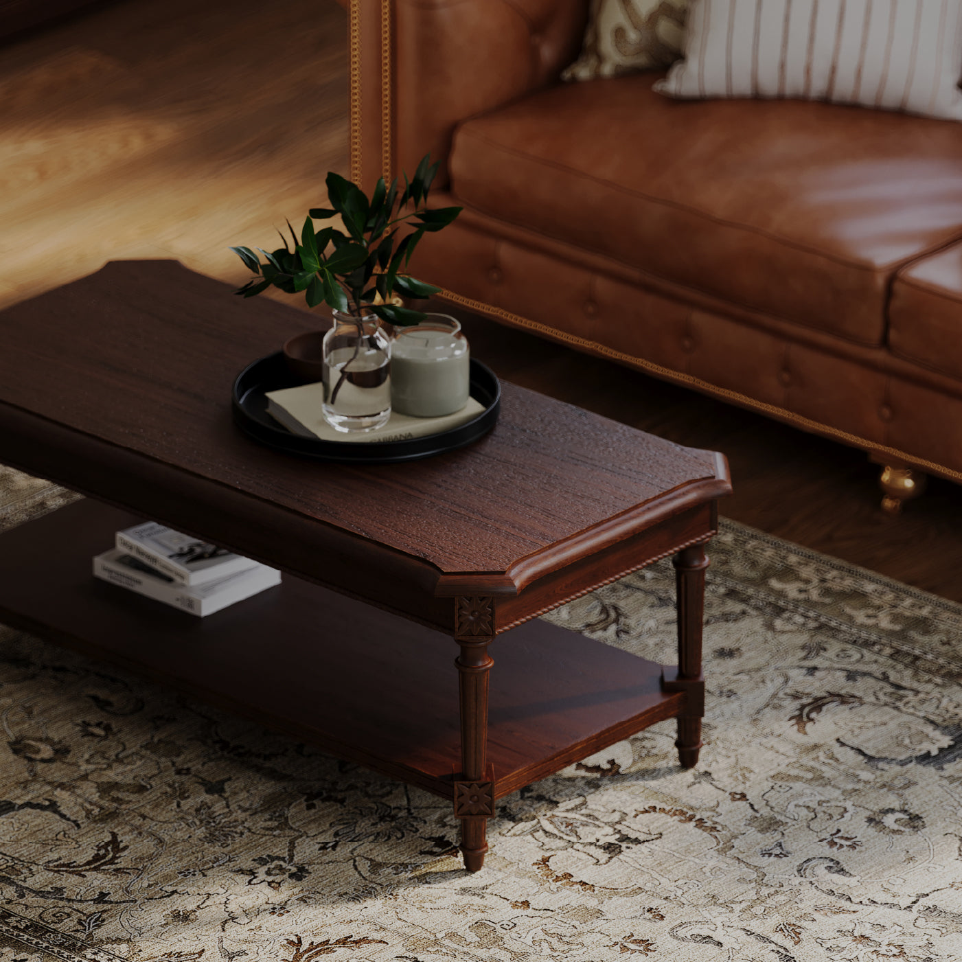 Pullman Traditional Rectangular Wooden Coffee Table in Antiqued Brown Finish in Accent Tables by Maven Lane