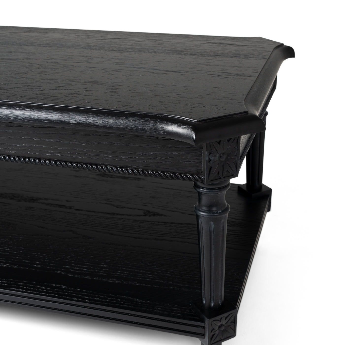 Pullman Traditional Rectangular Wooden Coffee Table in Antiqued Black Finish in Accent Tables by Maven Lane