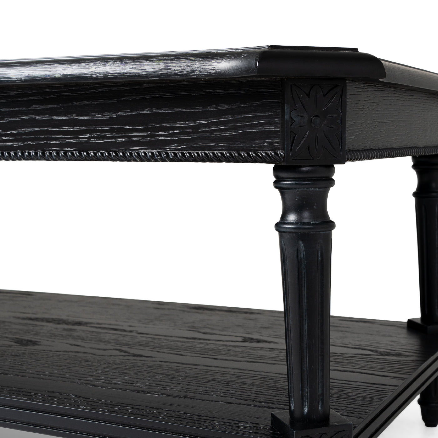 Pullman Traditional Rectangular Wooden Coffee Table in Antiqued Black Finish in Accent Tables by Maven Lane