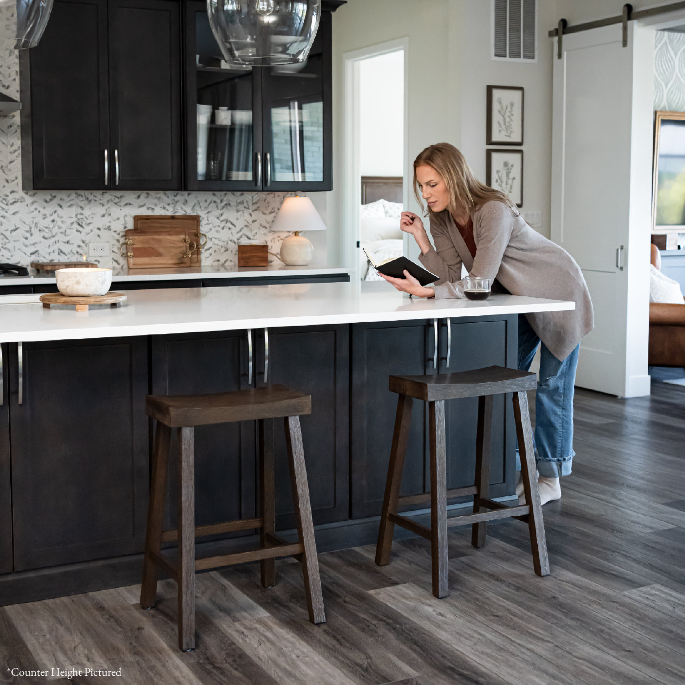31" Vincent Barstool in Antiqued Brown Finish in Stools by Maven Lane