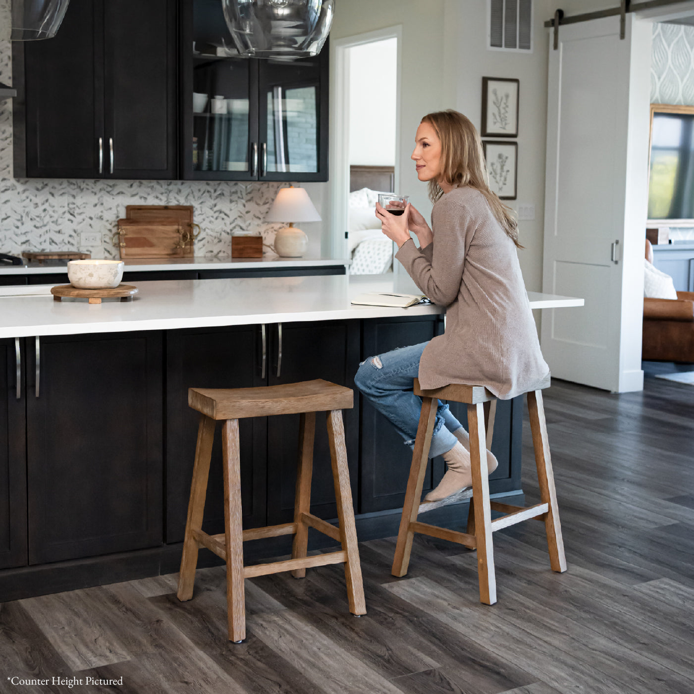 31" Vincent Barstool in Antiqued Natural Finish in Stools by Maven Lane