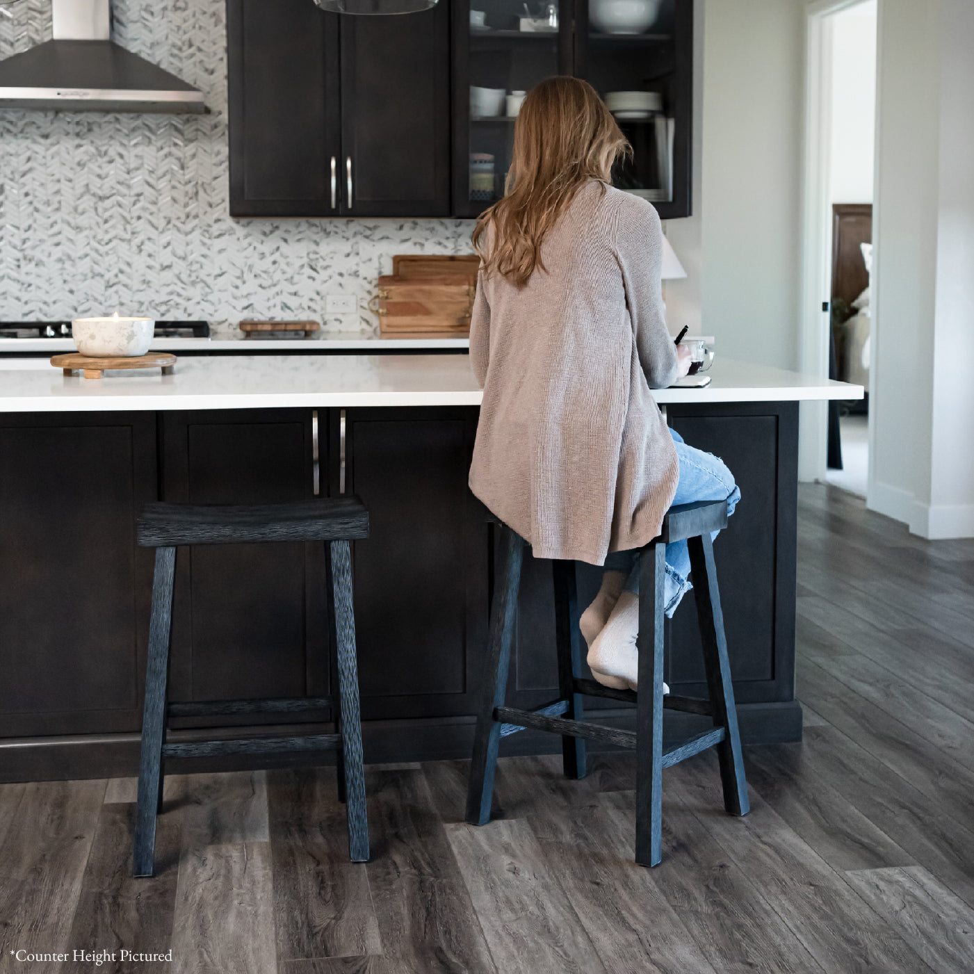 31" Vincent Barstool in Antiqued Black Finish in Stools by Maven Lane