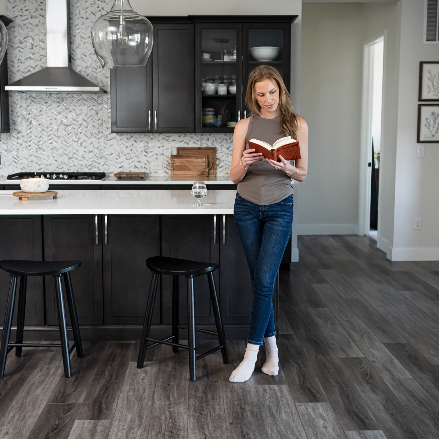 Luna Counter Height Kitchen Stool - Rustic Black Wood Finish in Stools by Maven Lane