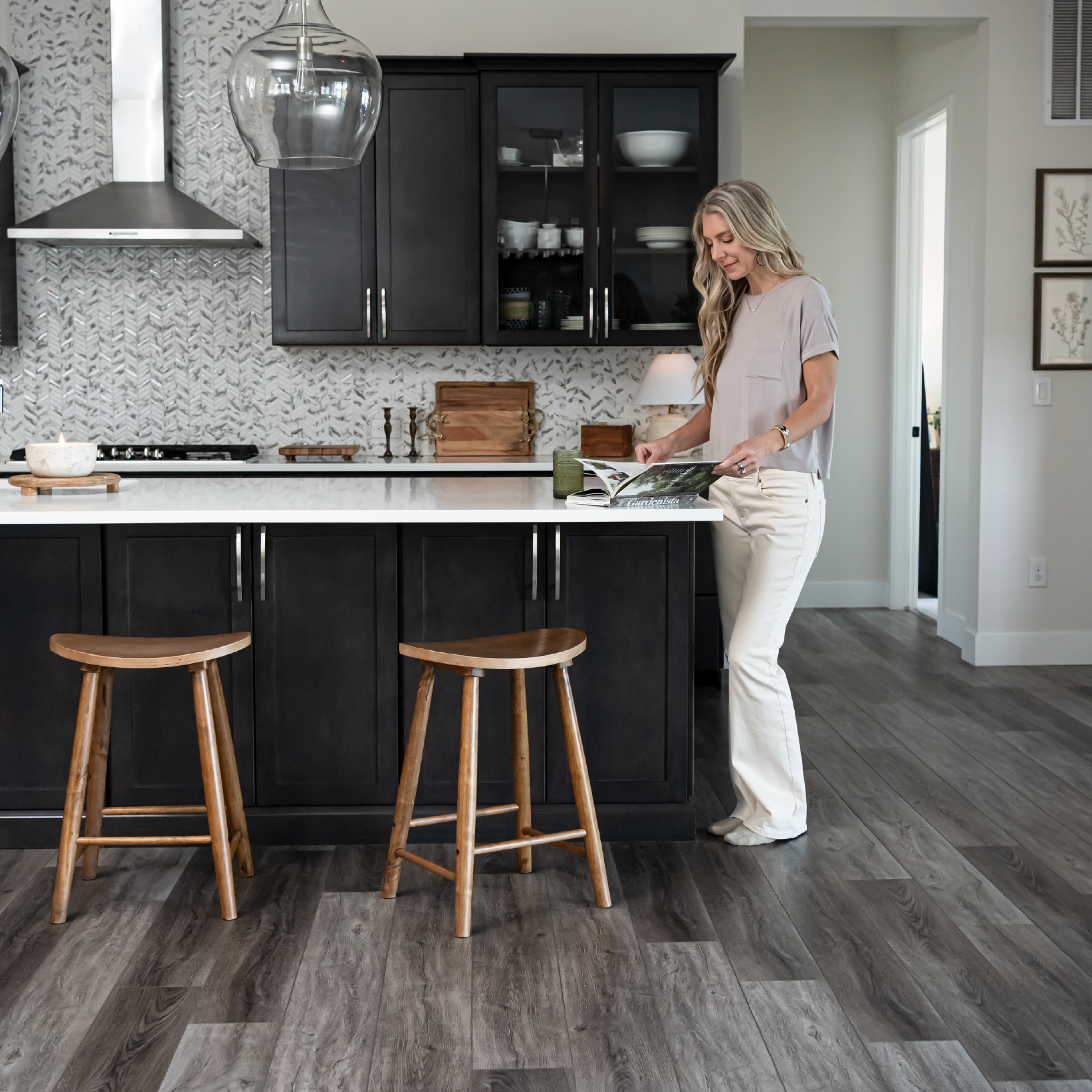 Luna Counter Height Kitchen Stool - Rustic Natural Wood Finish in Stools by Maven Lane