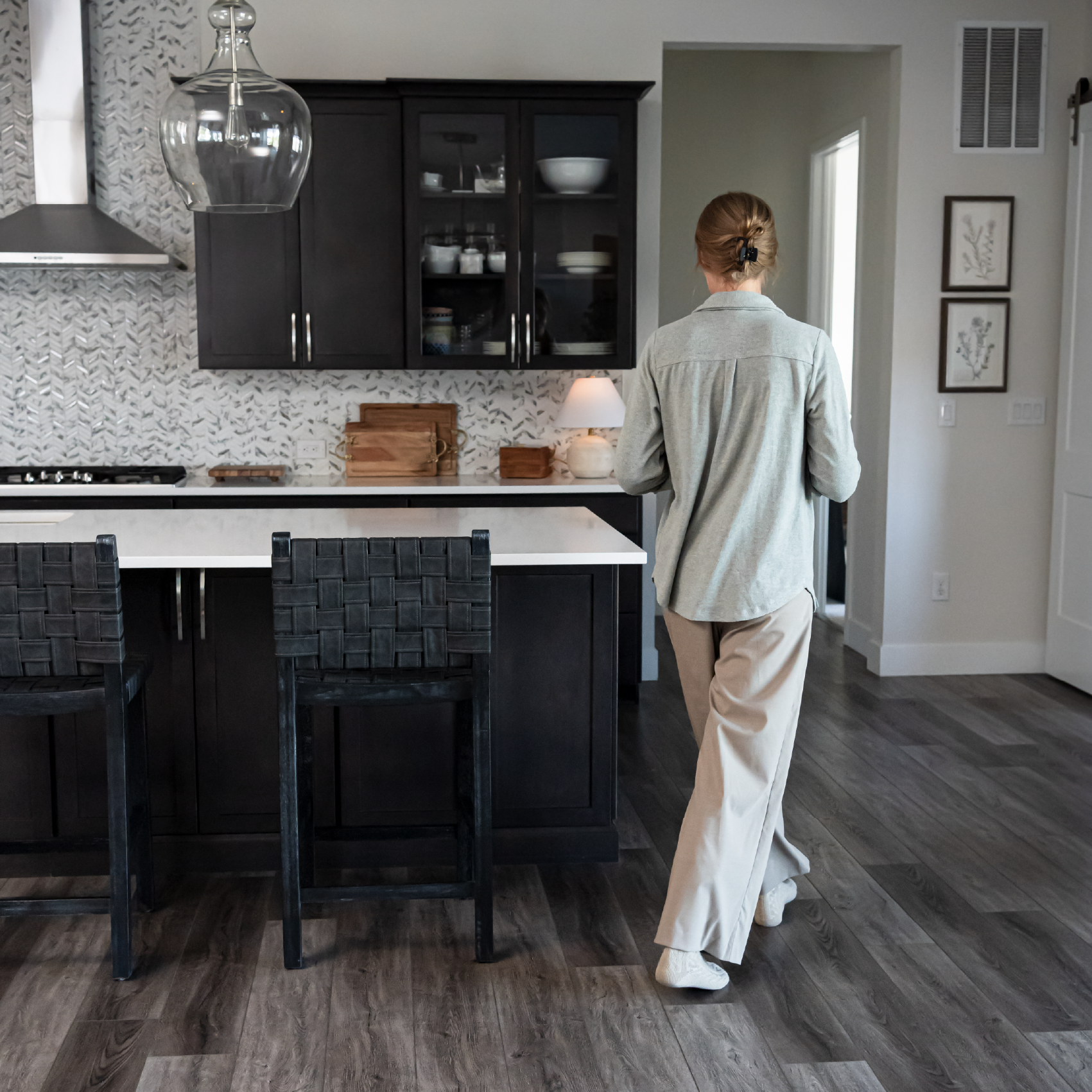 Noah Counter Height Kitchen Stool - Aged Black Finish With Charcoal Black Vegan Leather in Stools by Maven Lane