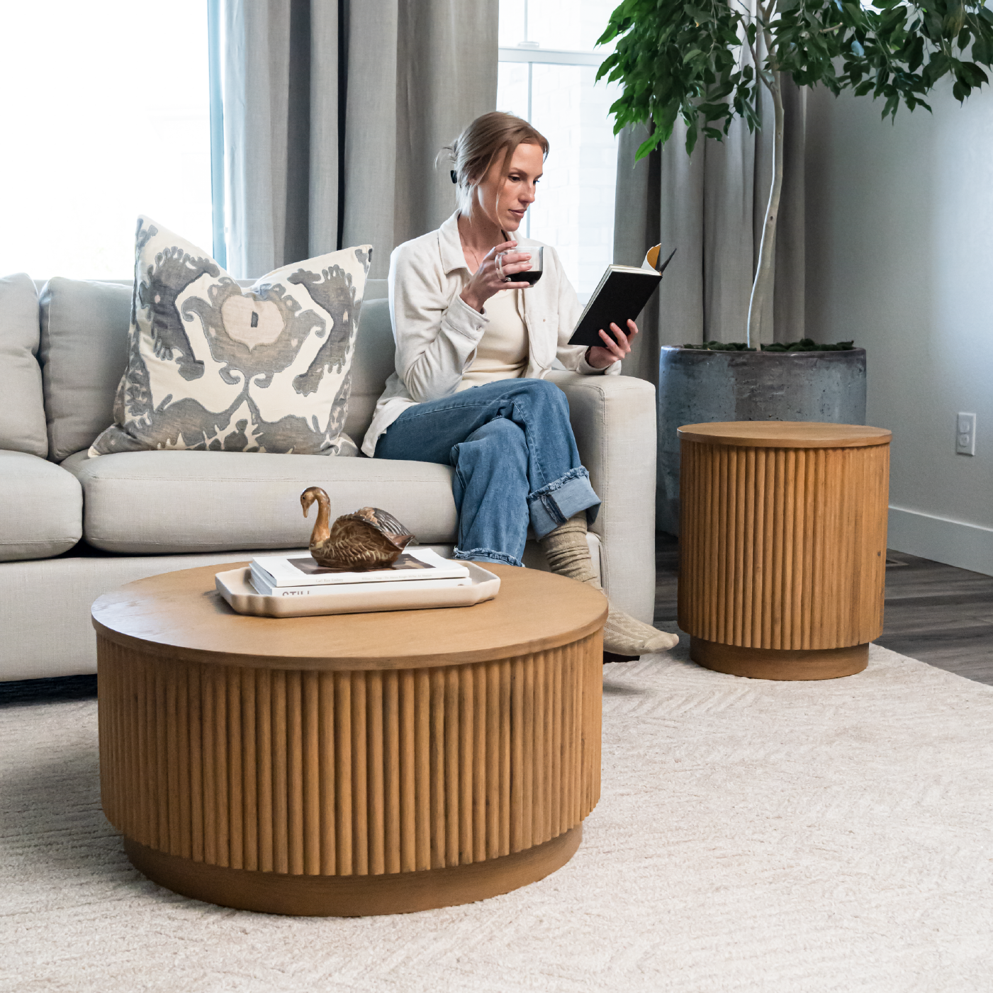 Dallas Round Coffee Table in Aged Natural in Coffee Table by Maven Lane