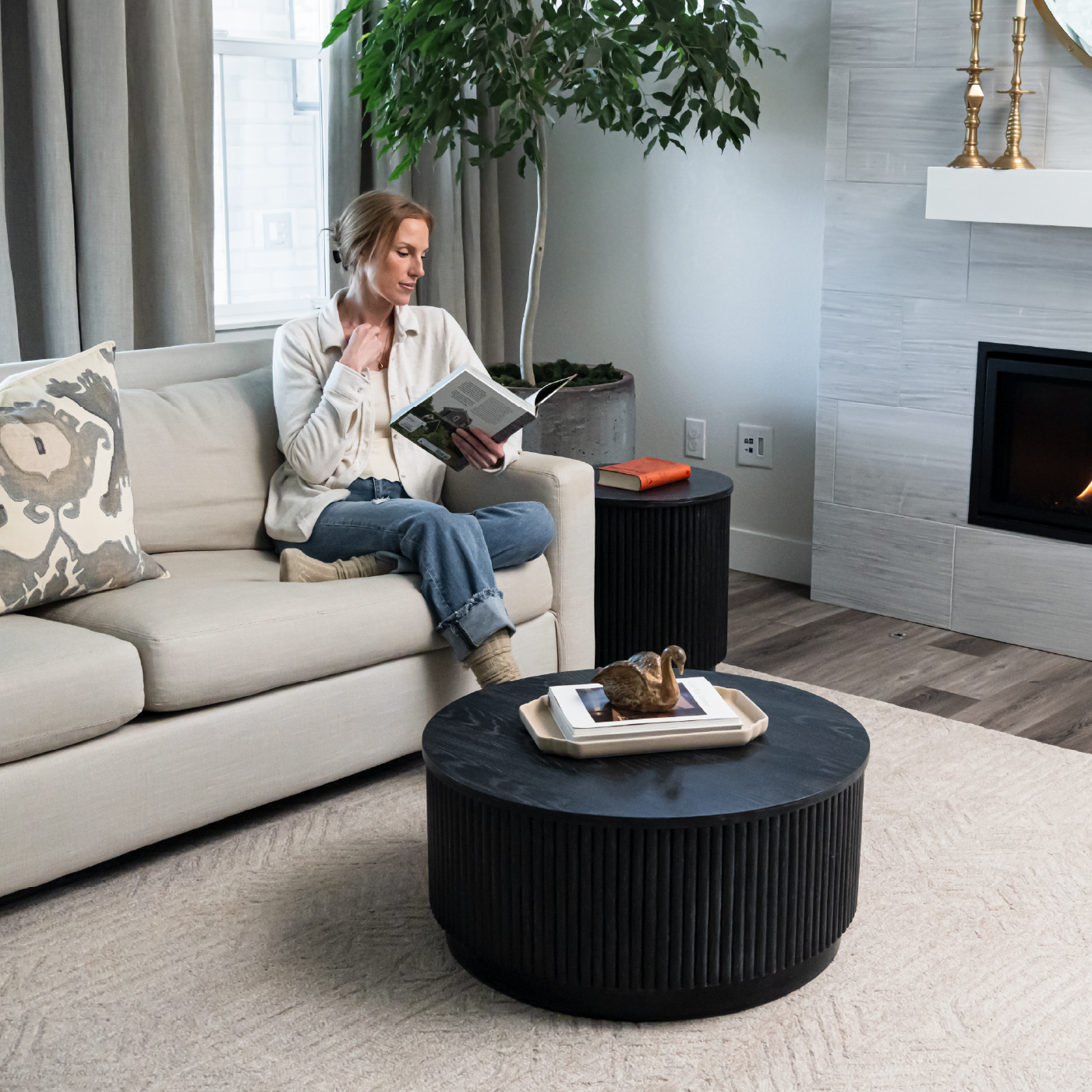 Dallas Round Coffee Table in Aged Black in Coffee Table by Maven Lane