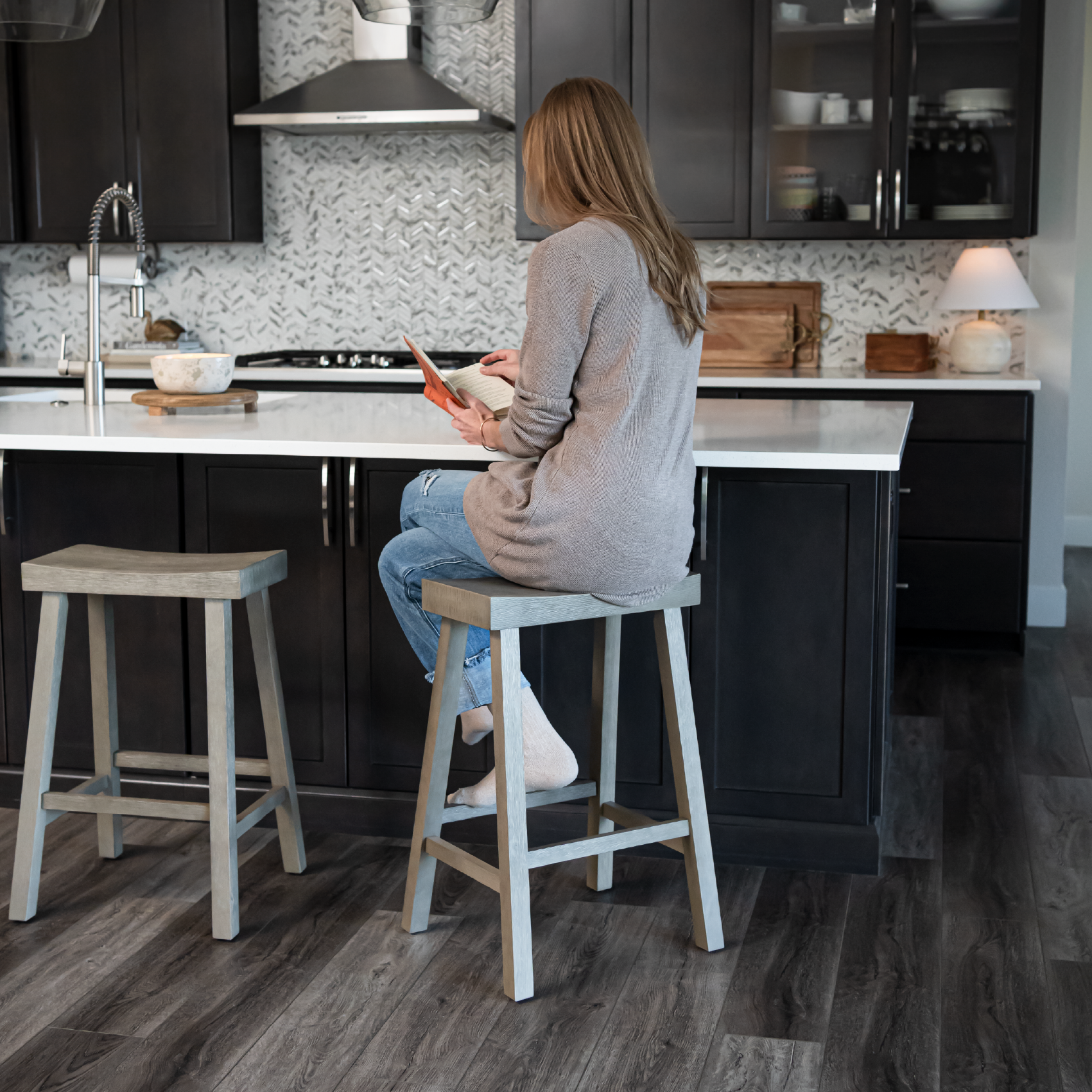 27" Vincent counter height kitchen stool - antiqued grey finish in Stools by Maven Lane