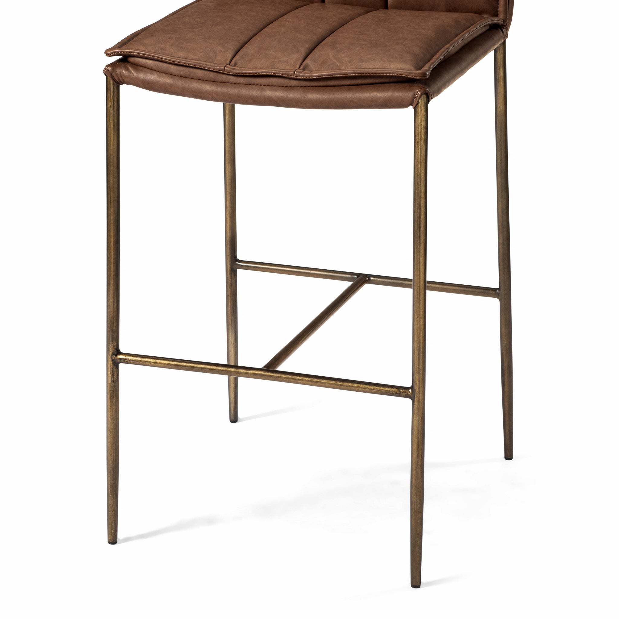 29" Gerard Bar Stool in Aged Gold Finish with Brown Faux Leather (Set of 4) in Stools by Maven Lane