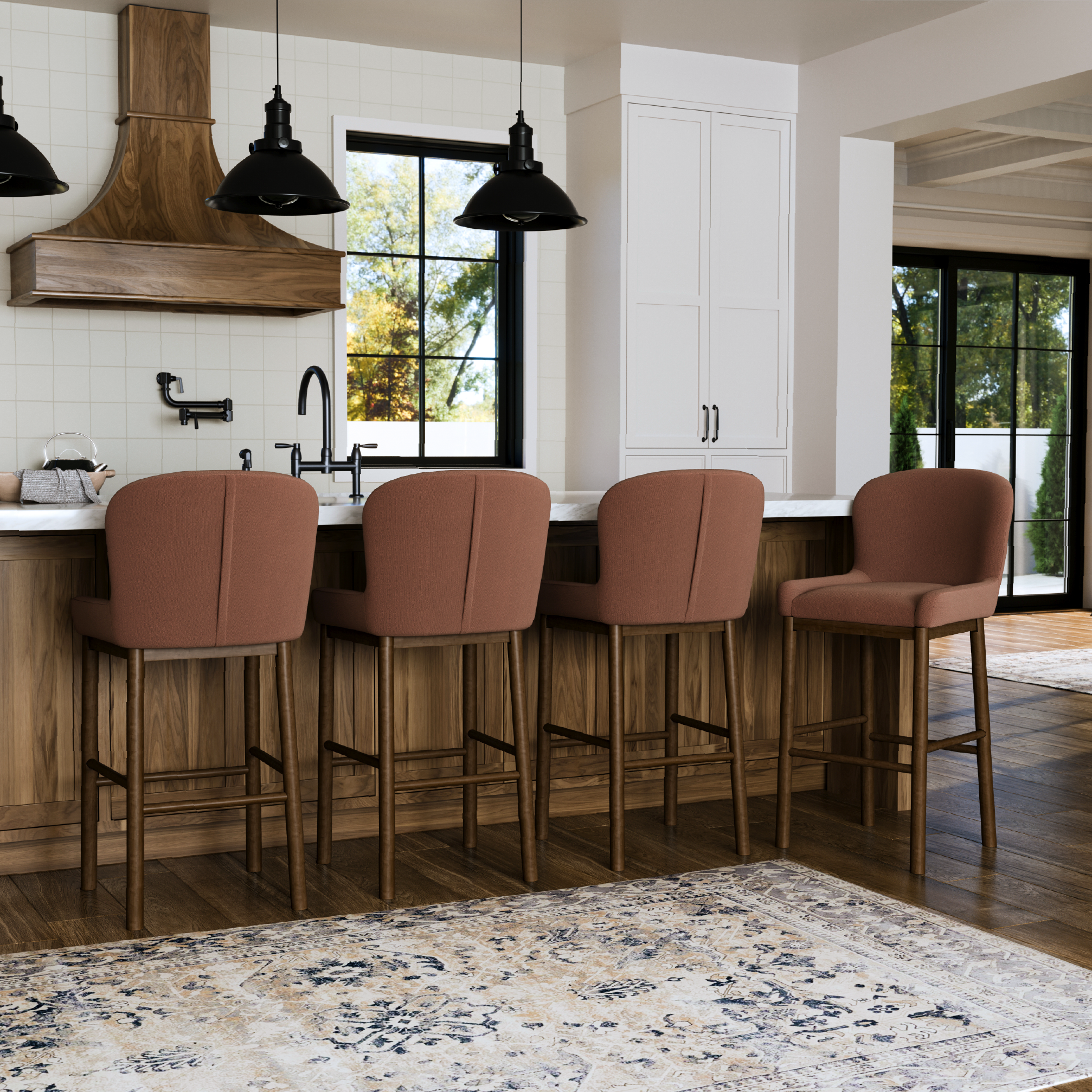 31" Gia bar stool in aged brown finish with clay canvas fabric in Stools by Maven Lane