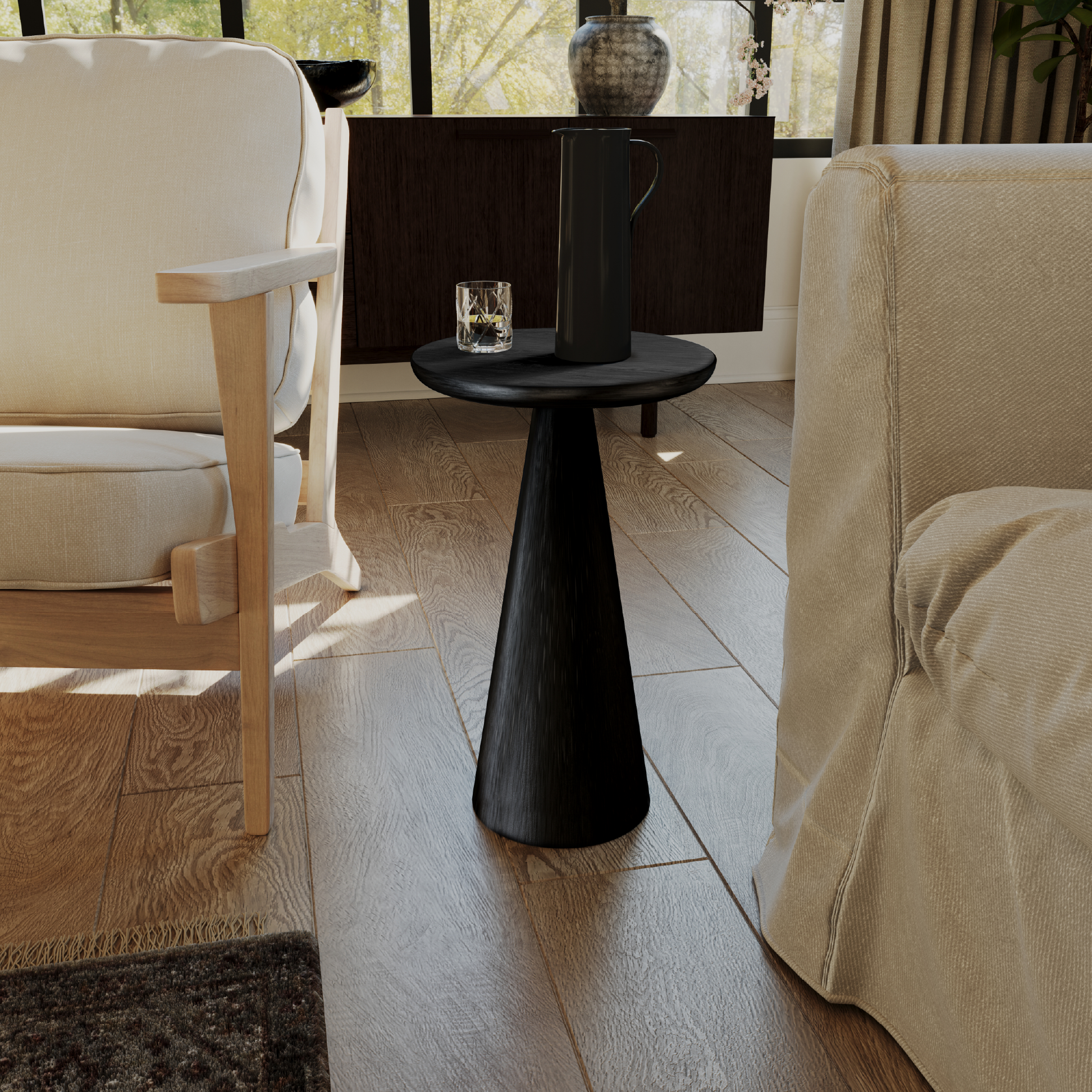 Owen Rustic Wooden Drink Table In Aged Black in Accent Tables by Maven Lane