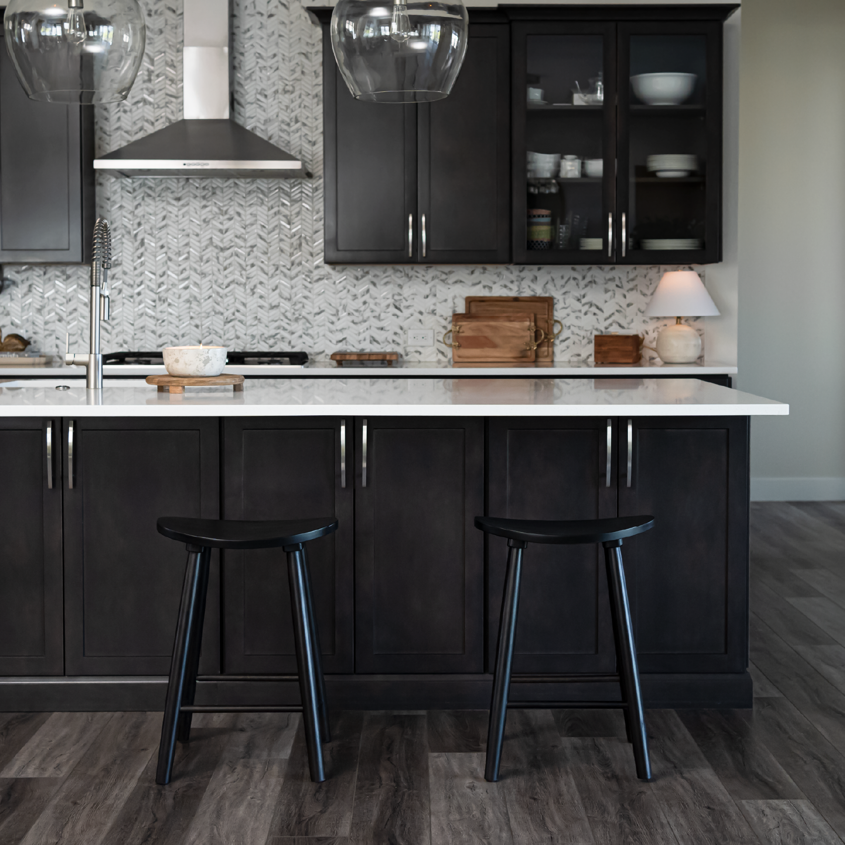 Luna Counter Height Kitchen Stool - Rustic Black Wood Finish in Stools by Maven Lane