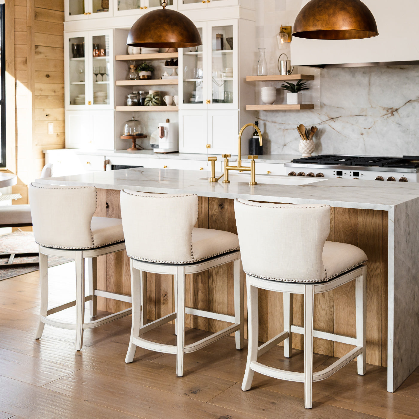 Hugo Counter Stool in Cream Finish and Cream Fabric Upholstery in Stools by Maven Lane