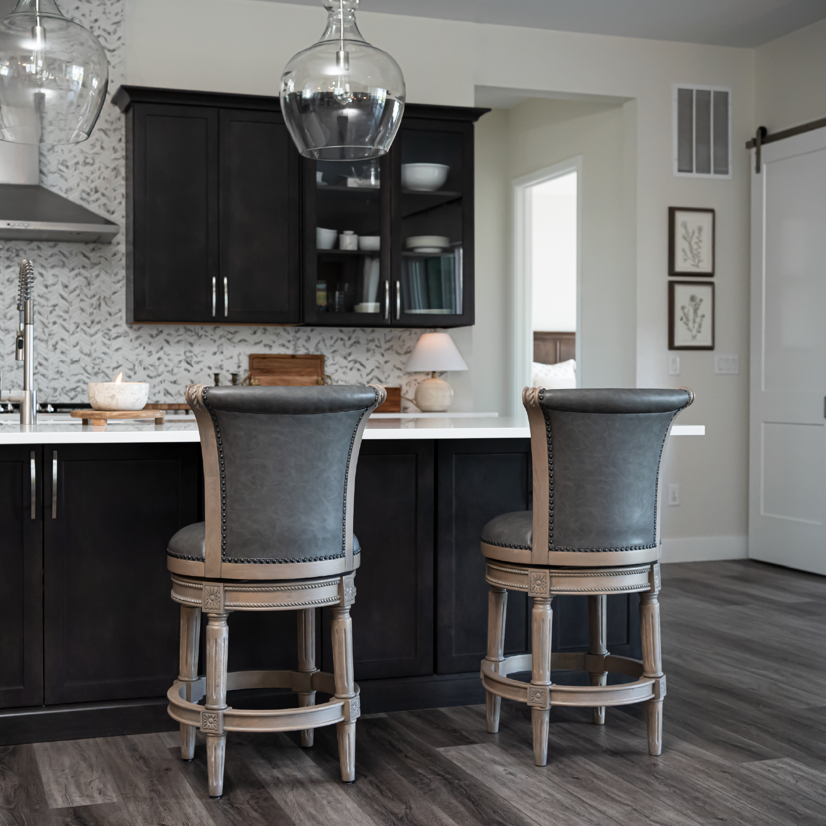 Pullman Swivel Counter Height Kitchen Stool - Reclaimed Oak Finish with Ronan Stone Vegan Leather in Stools by Maven Lane