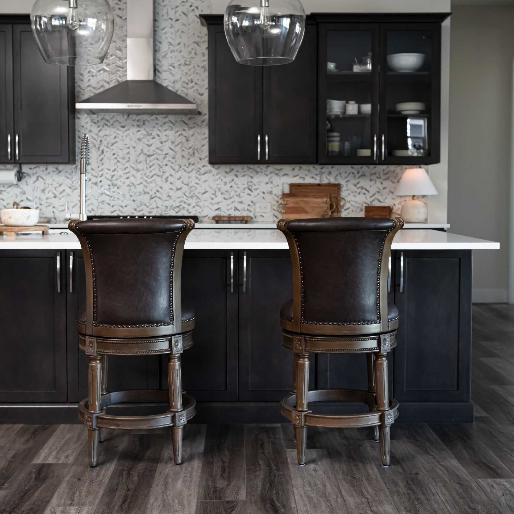 Pullman Swivel Counter Height Kitchen Stool - Walnut Finish w/ Marksman Saddle Vegan Leather in Stools by Maven Lane