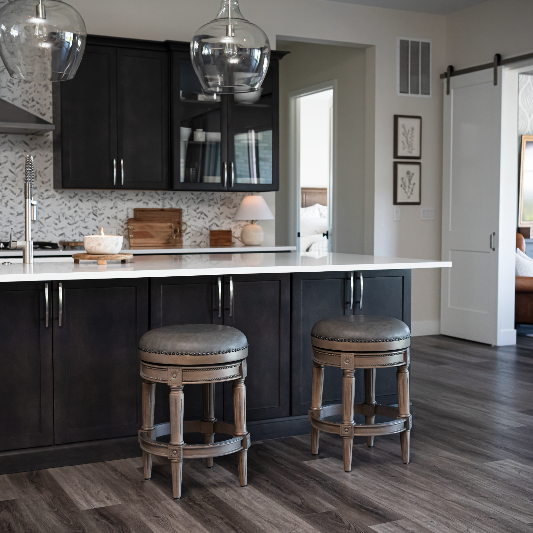 27" Pullman backless swivel counter height kitchen stool - reclaimed oak finish with ronan stone vegan leather in Stools by Maven Lane