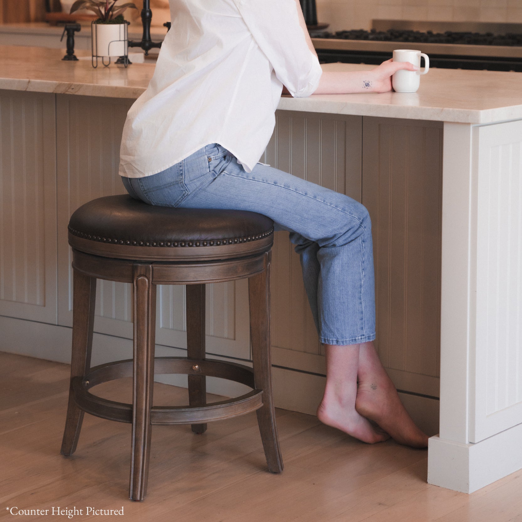 Alexander Backless Bar Stool in Brown Finish with Brown Faux Leather Upholstery in Stools by Maven Lane