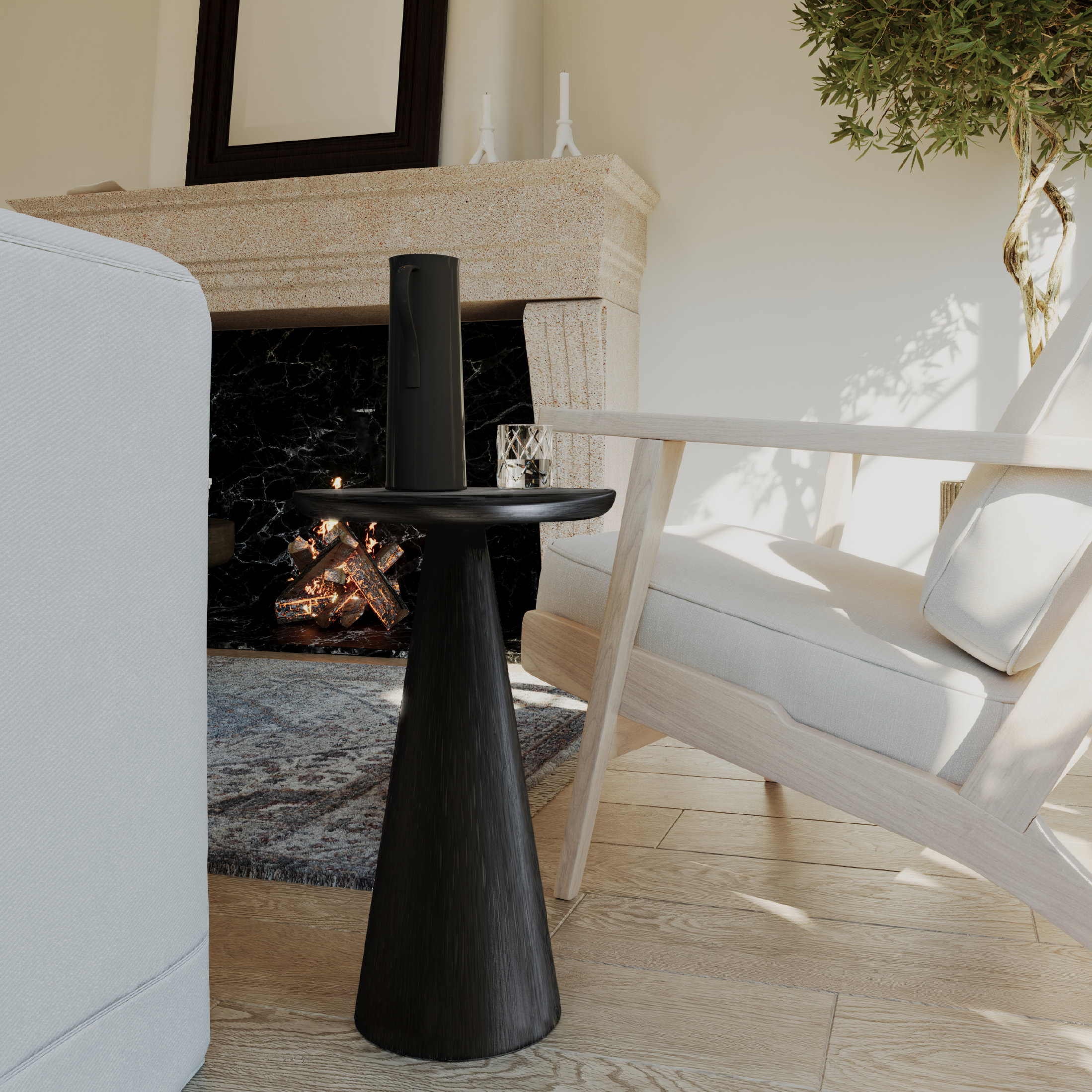 Owen rustic wooden drink table in aged black in Accent Tables by Maven Lane