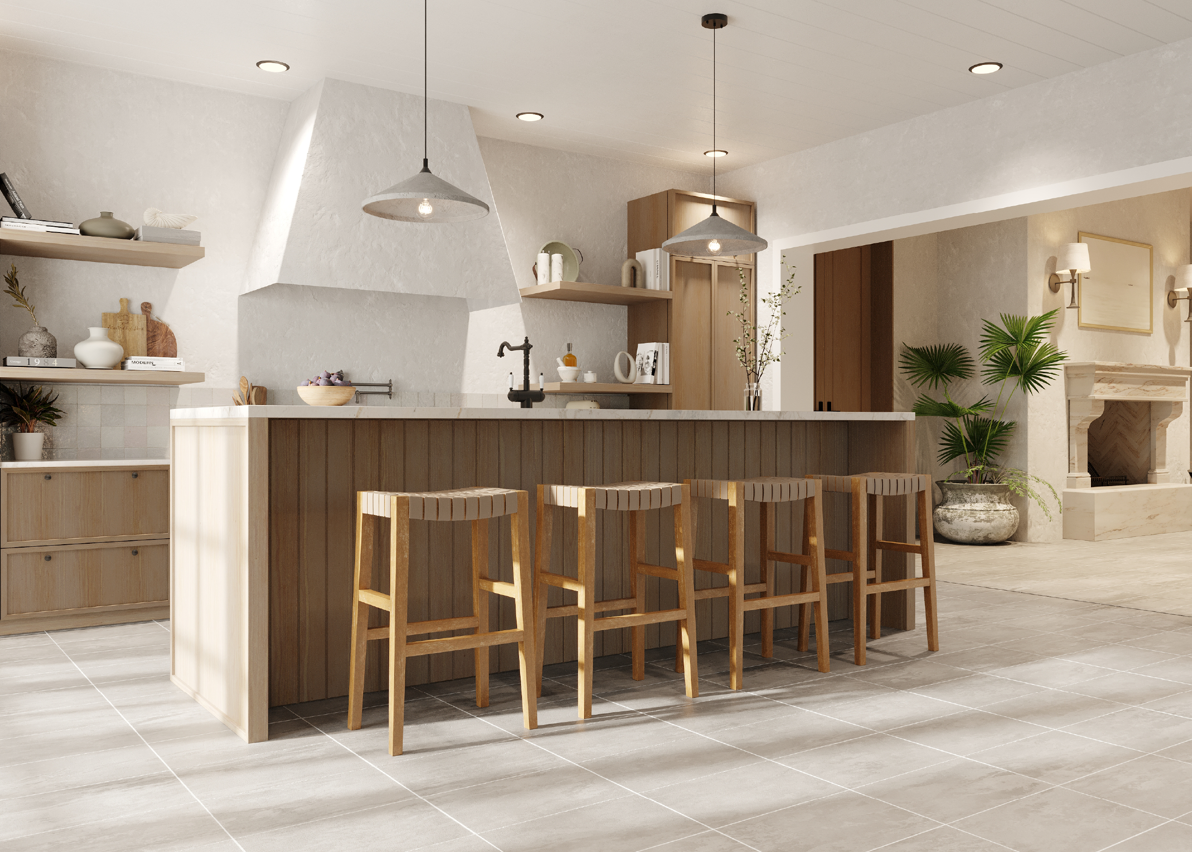 Emerson Bar Stool In Weathered Natural Wood Finish With Avanti Bone Vegan Leather in Stools by Maven Lane