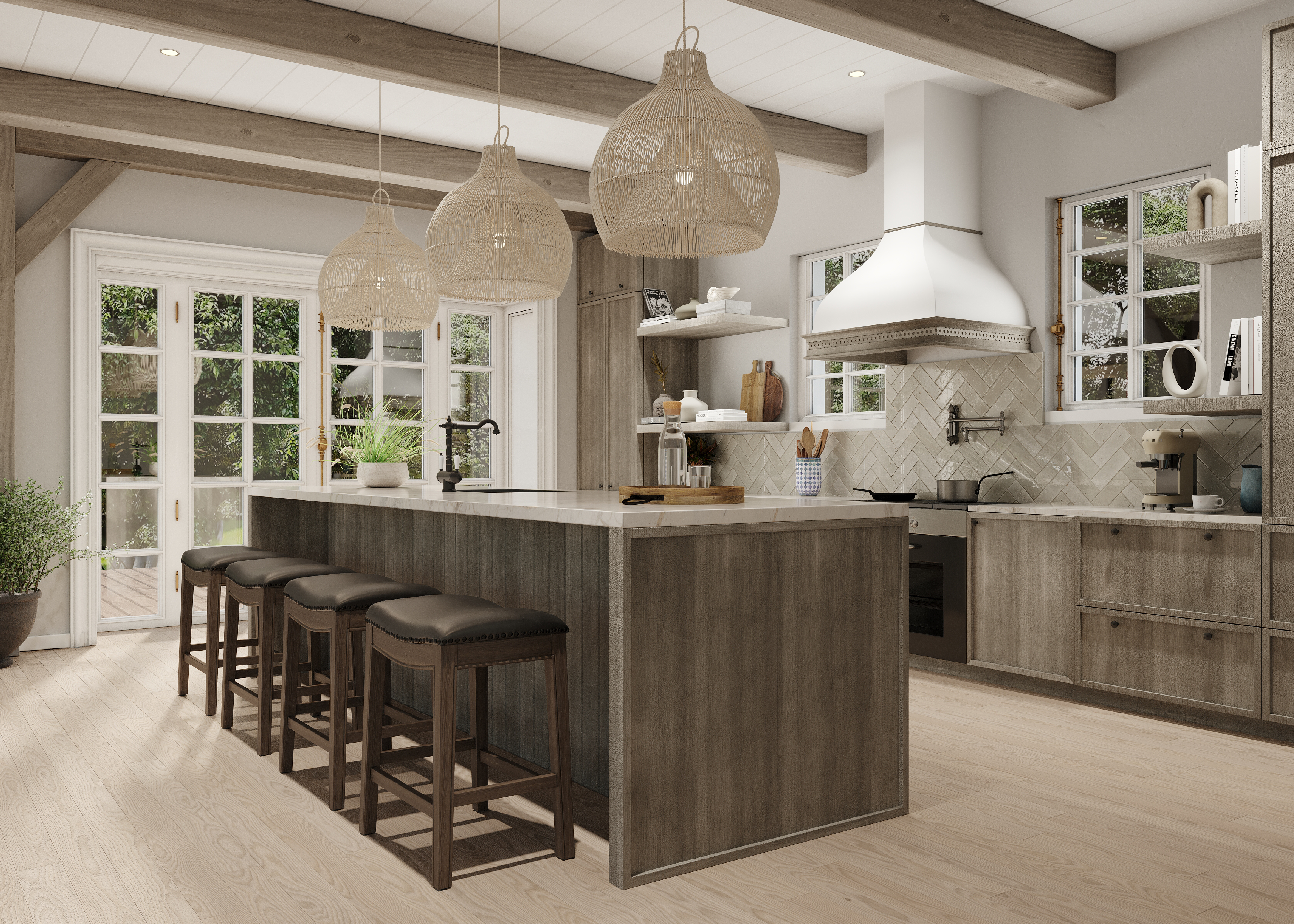 Adrien Saddle Counter Height Kitchen Stool - Reclaimed Oak Finish With Ronan Stone Vegan Leather in Stools by Maven Lane