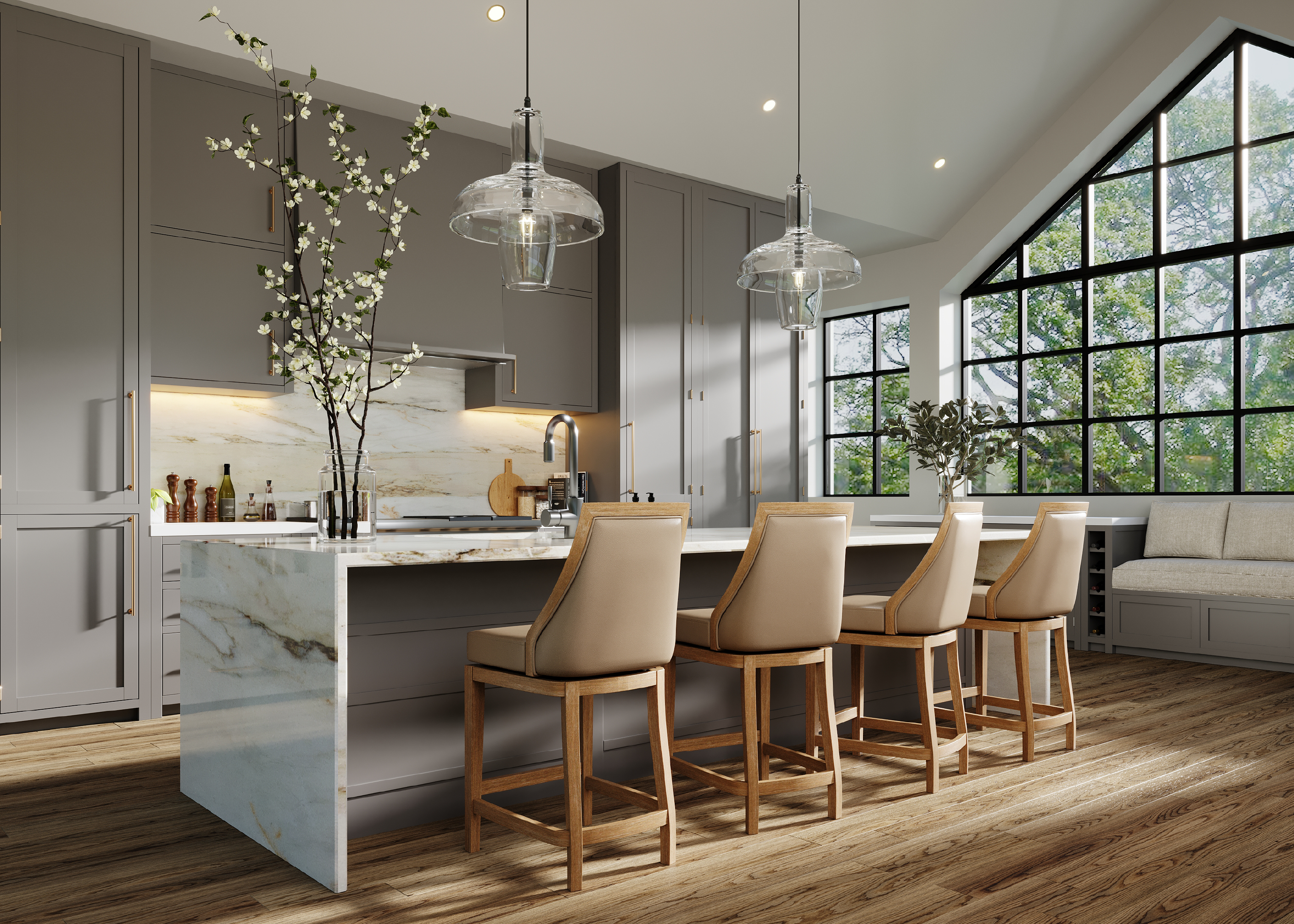 26" Vienna Swivel Counter Stool in Weathered Oak Finish with Avanti Bone Vegan Leather in Stools by Maven Lane
