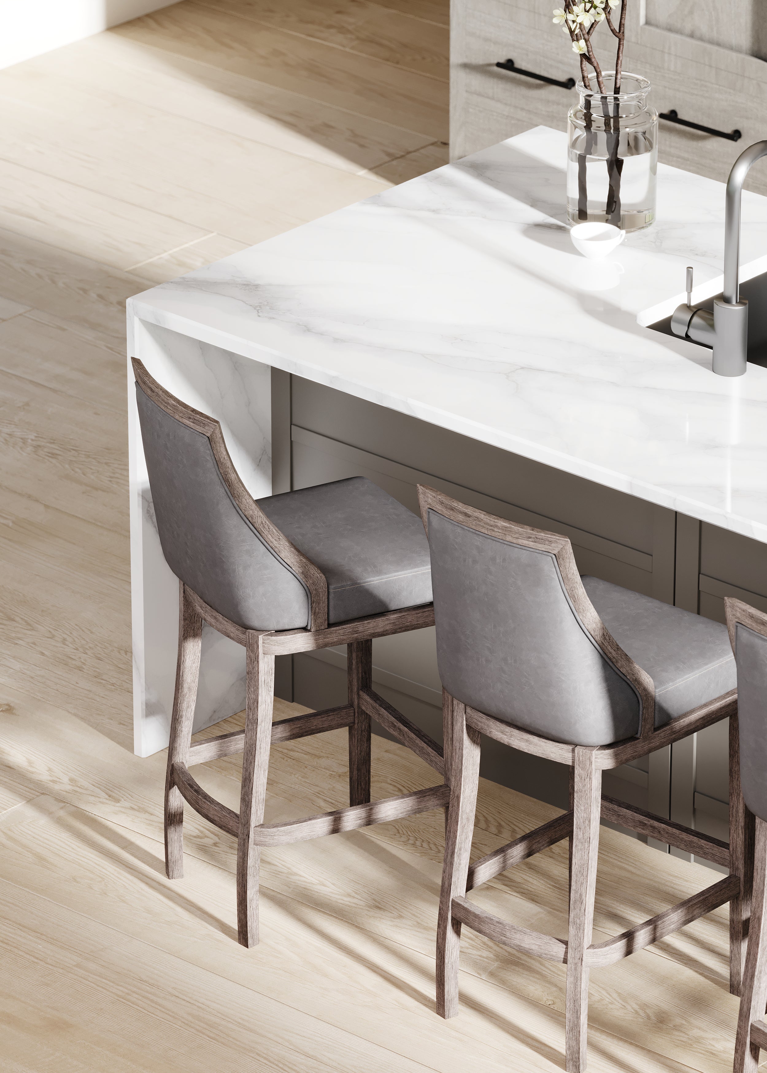 31" Vienna Bar Stool in Reclaimed Oak Finish with Ronan Stone Vegan Leather in Stools by Maven Lane