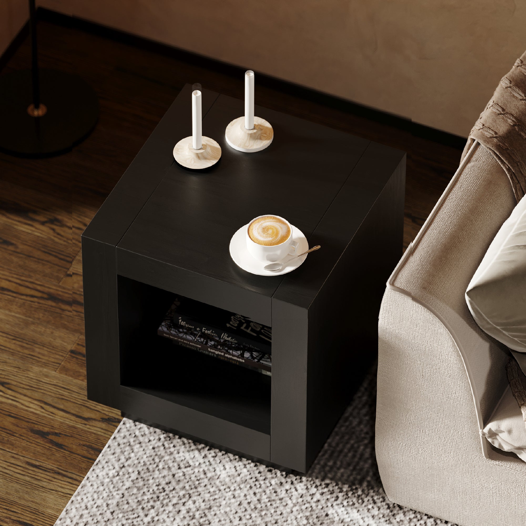 Artemis Contemporary Wooden Side Table in Refined Black Finish in Accent Tables by Maven Lane
