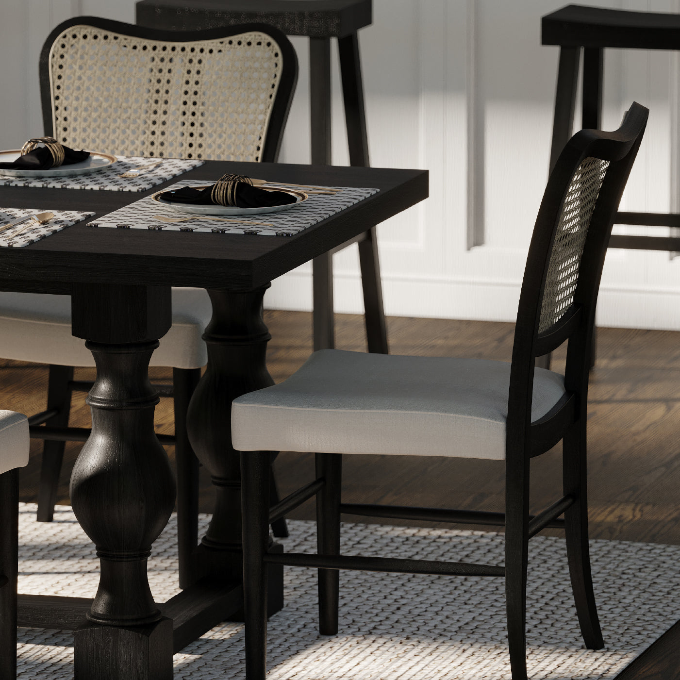 Vera Dining Chair in Black Finish with Light Grey Fabric Upholstery, Set of 2 in Dining Chair by Maven Lane