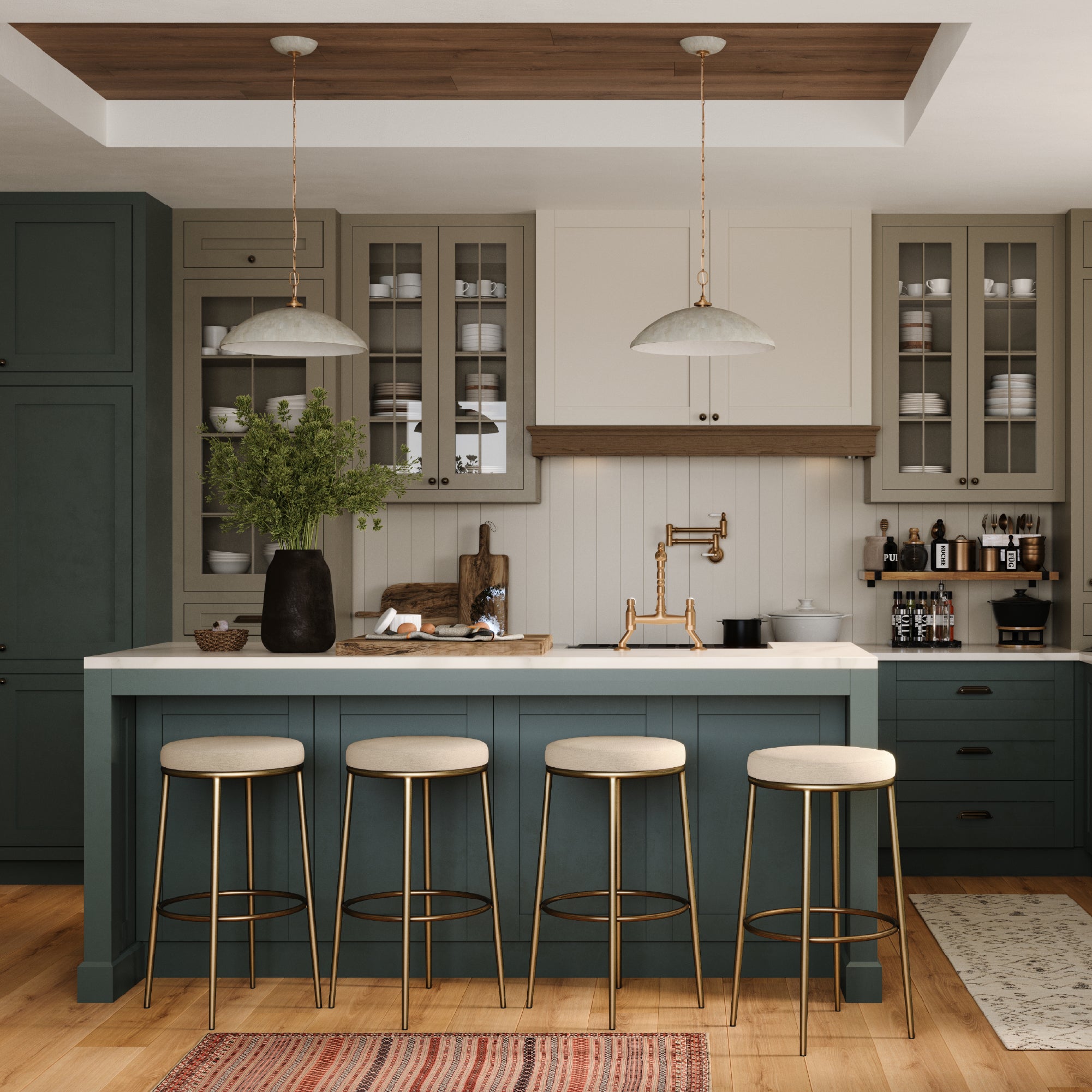 26" Stella Counter Stool in Aged Gold Finish with Beige Fabric (Set of 4) in Stools by Maven Lane