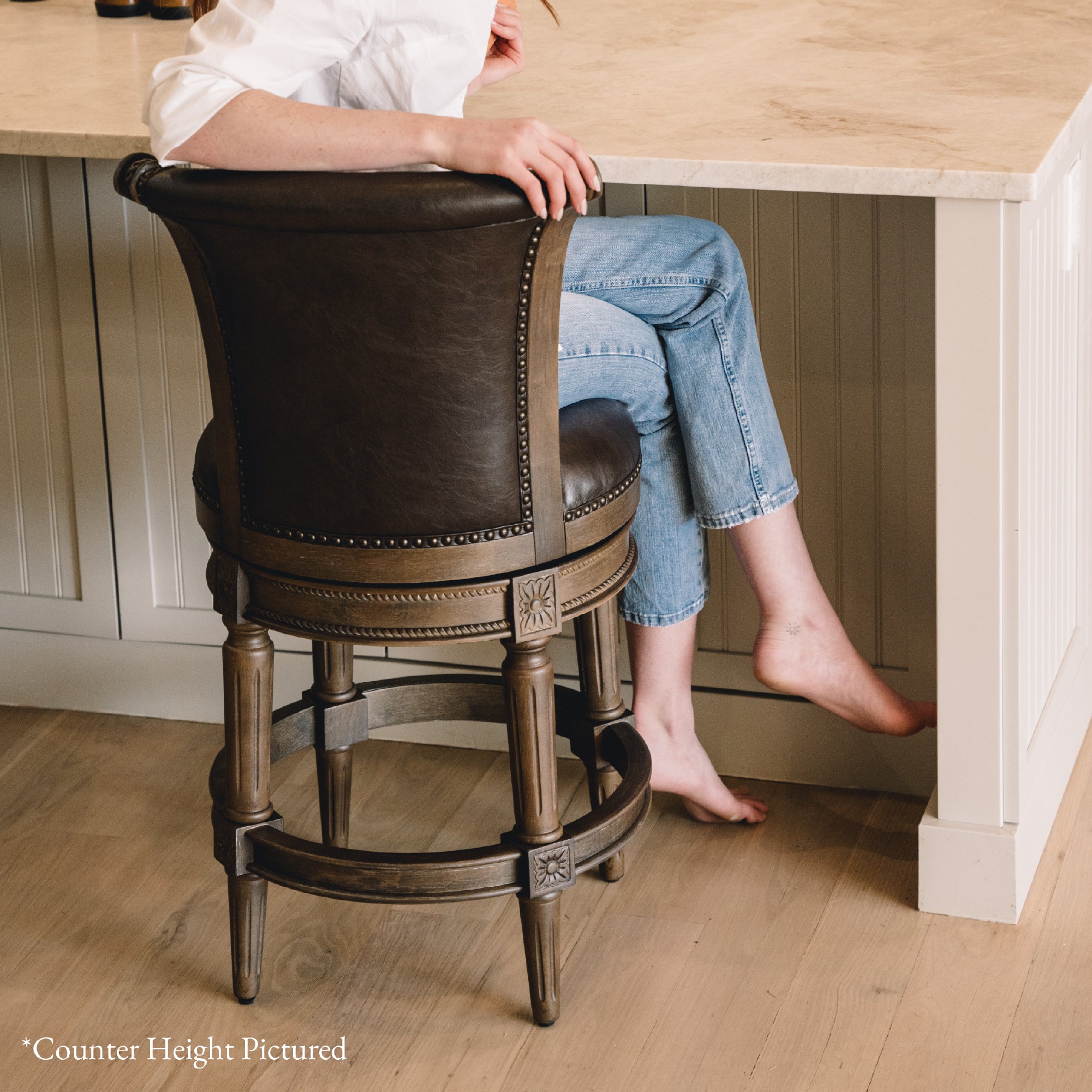 Pullman Bar Stool in Brown Finish with Brown Faux Leather in Stools by Maven Lane