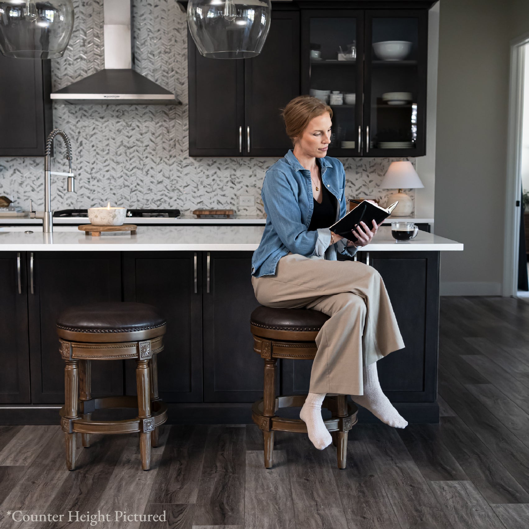 31" Pullman Backless Bar Stool in Brown Finish with Brown Faux Leather (Set of 4) in Stools by Maven Lane