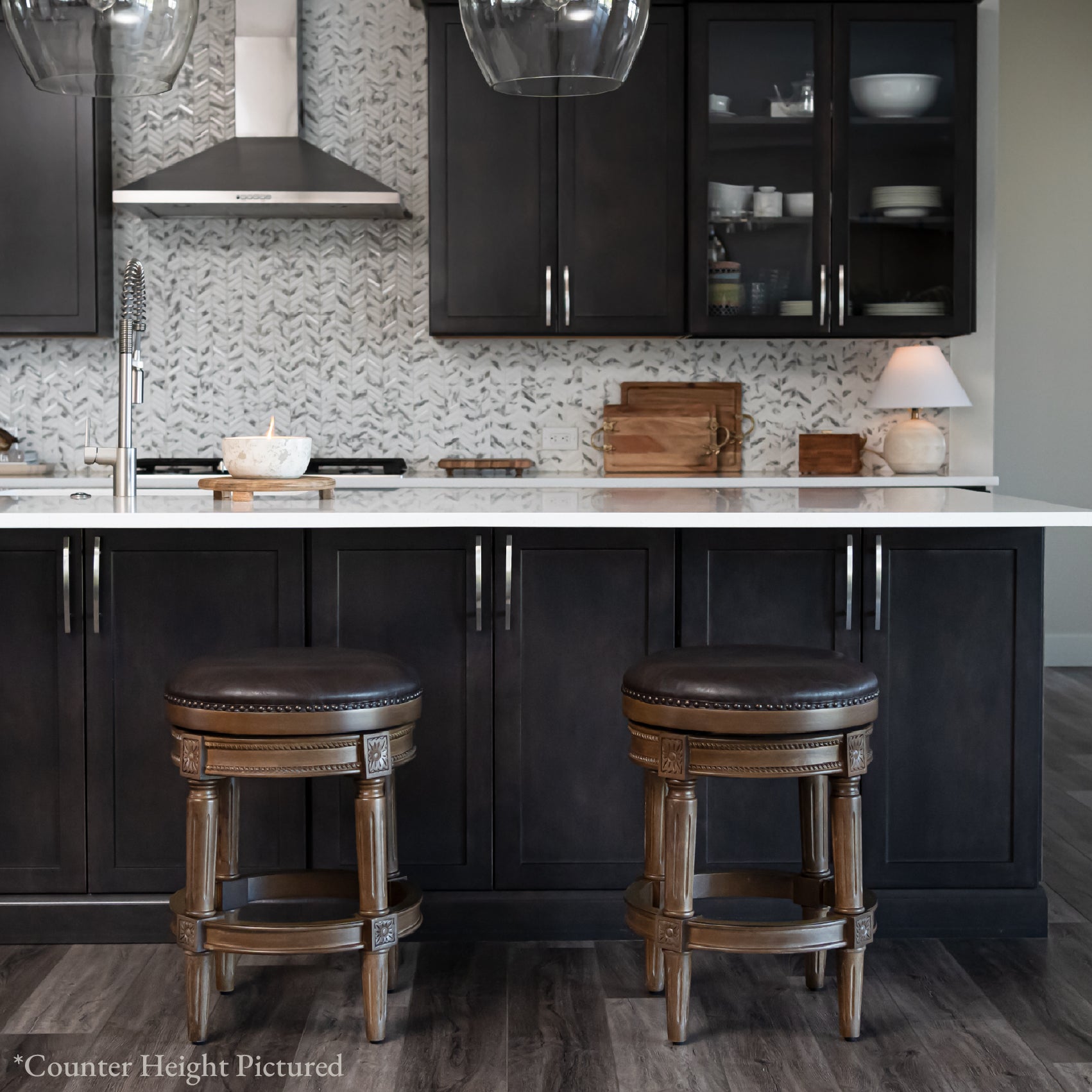 31" Pullman Backless Bar Stool in Brown Finish with Brown Faux Leather (Set of 4) in Stools by Maven Lane