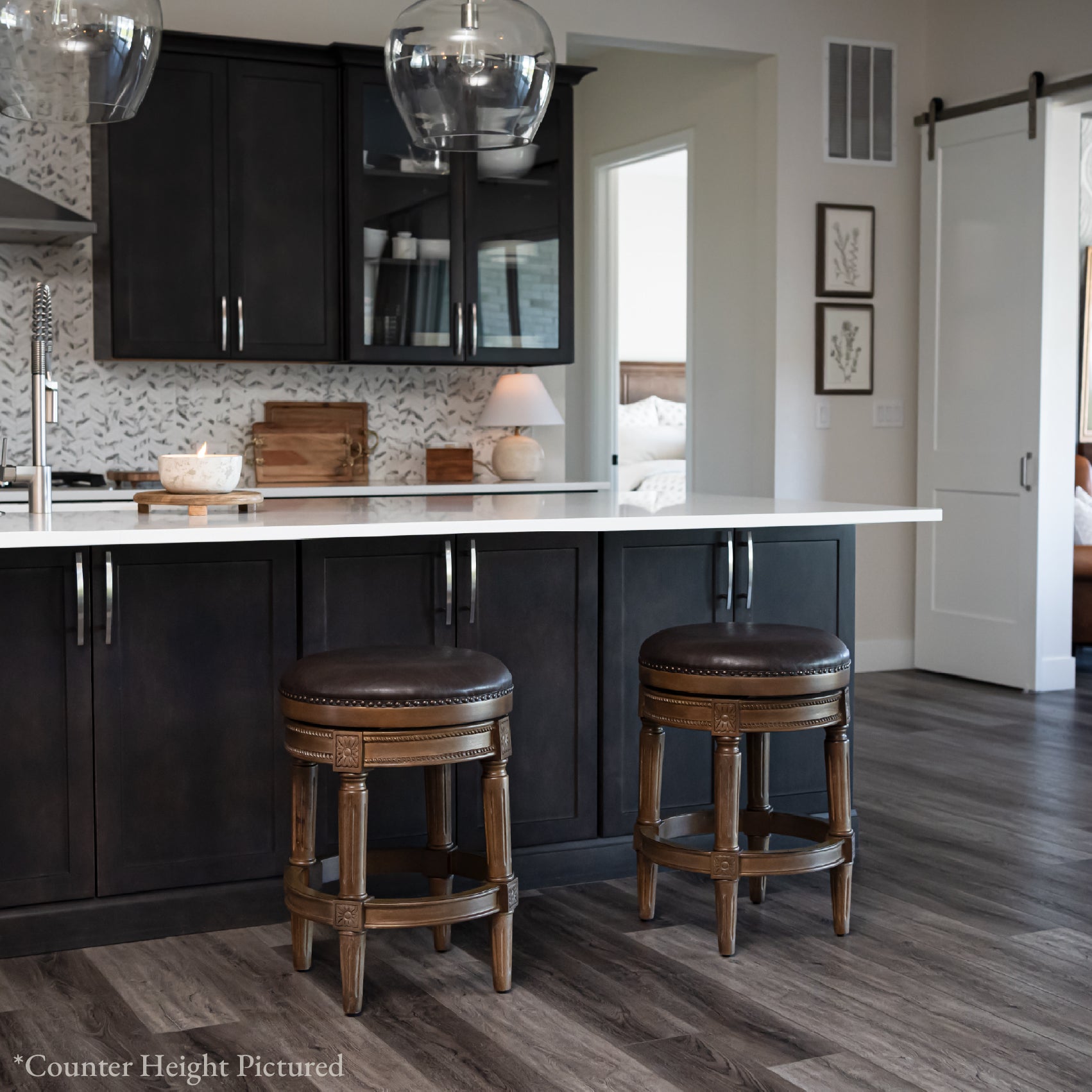31" Pullman Backless Bar Stool in Brown Finish with Brown Faux Leather (Set of 4) in Stools by Maven Lane