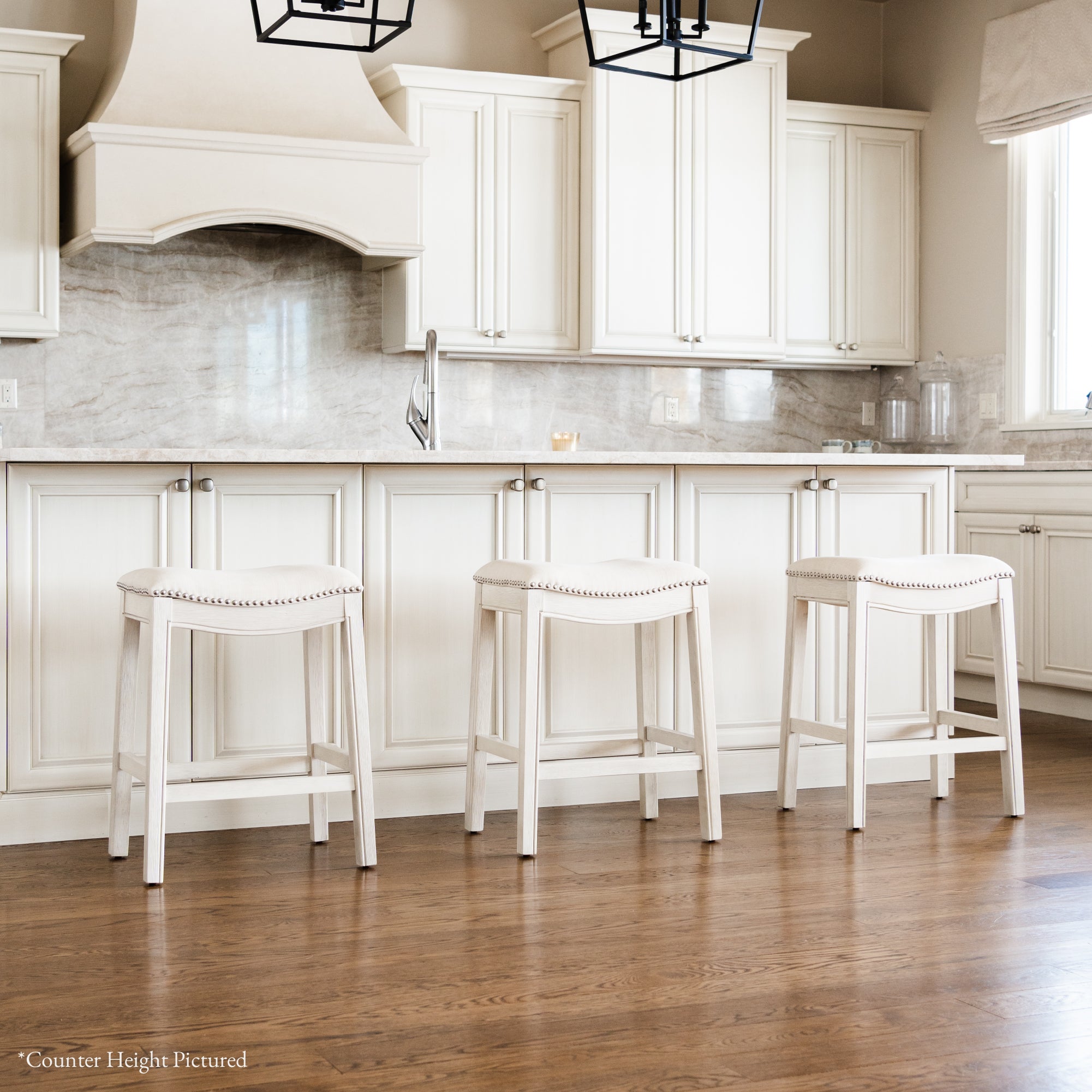 31" Adrien Saddle Bar Stool in White Oak Finish with Natural Fabric Upholstery in Stools by Maven Lane