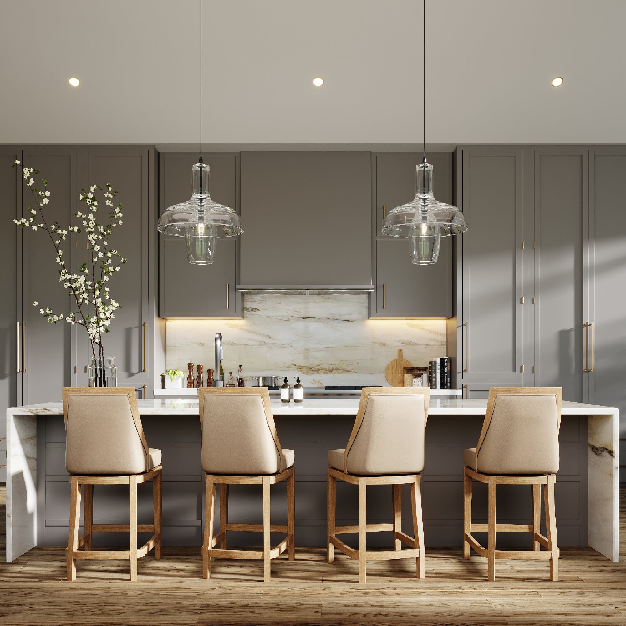 26" Vienna Swivel Counter Stool in Weathered Oak Finish with Avanti Bone Vegan Leather in Stools by Maven Lane