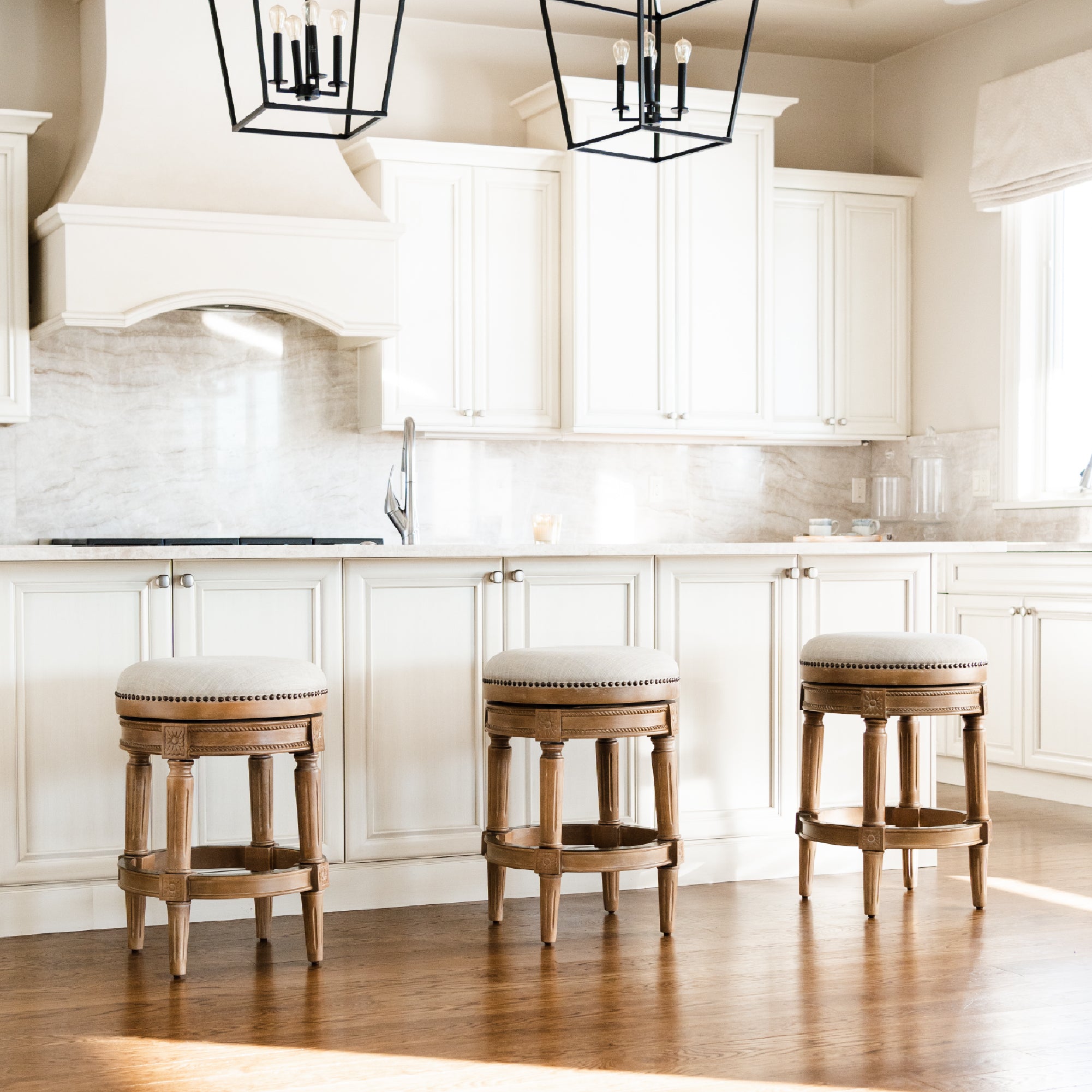 26" Pullman Backless Counter Stool in Weathered Oak Finish with Sand Color Fabric Upholstery in Stools by Maven Lane