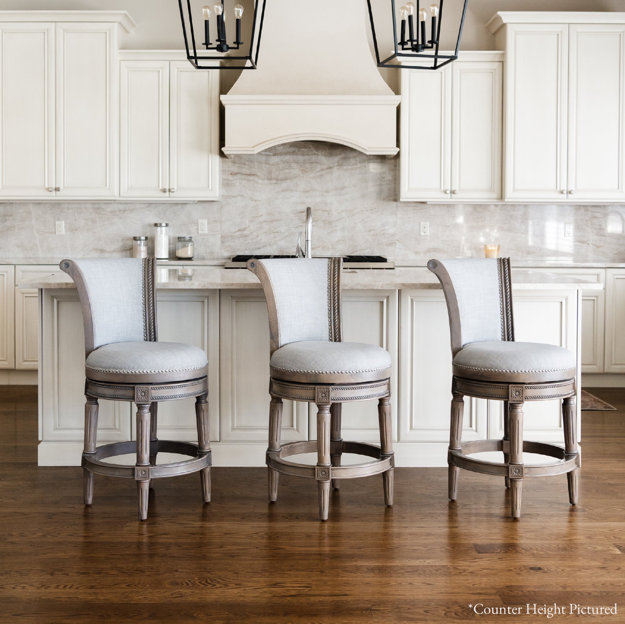 31" Pullman Bar Stool in Reclaimed Oak Finish with Ash Grey Fabric Upholstery in Stools by Maven Lane
