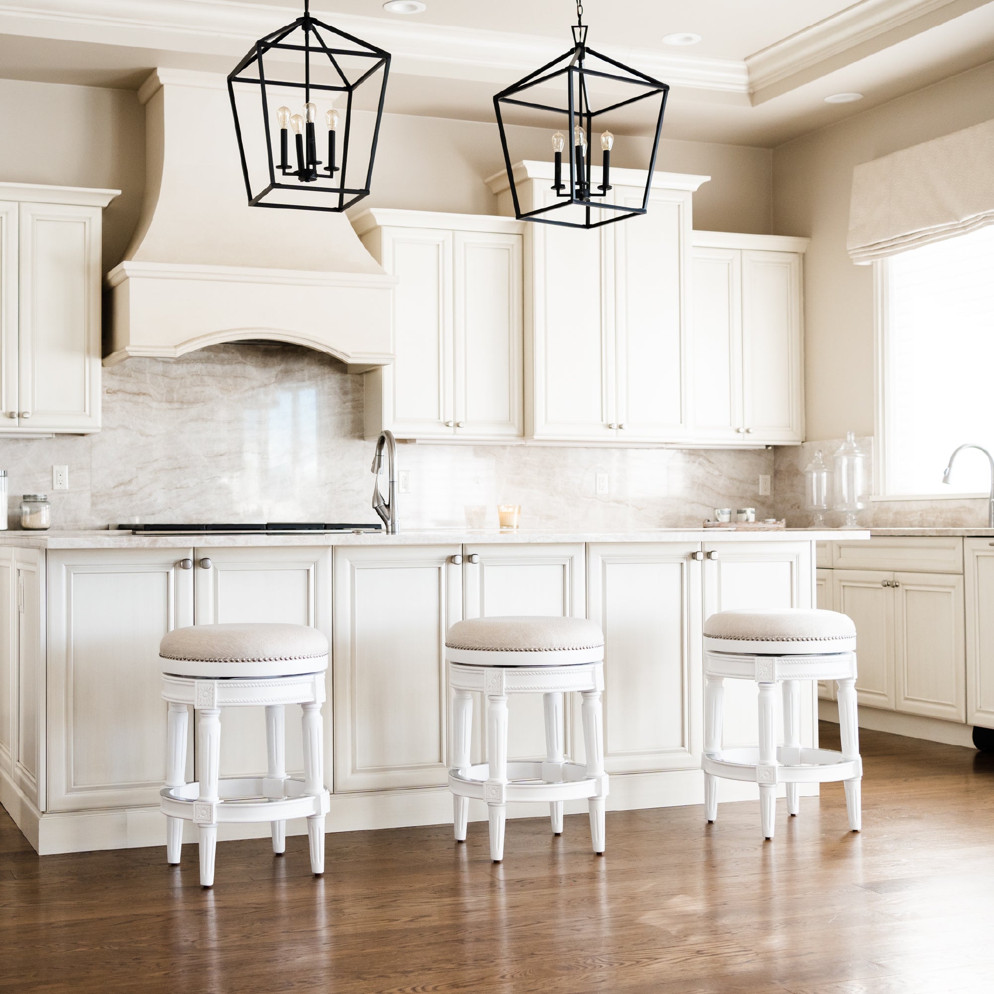 26" Pullman Backless Counter Stool in Alabaster White Finish with Cream Fabric Upholstery in Stools by Maven Lane