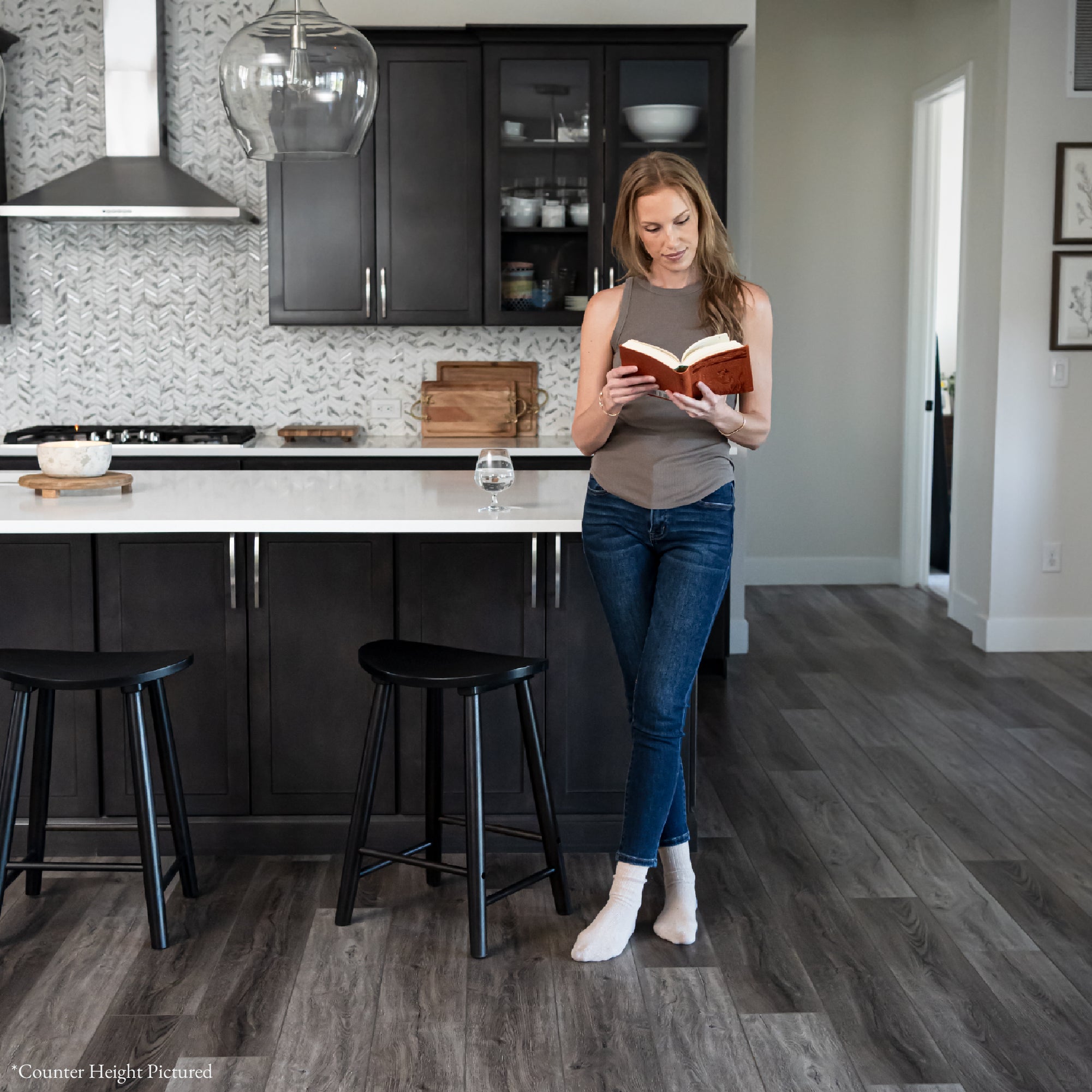 30" Luna Bar Stool in Rustic Black Wood Finish in Stools by Maven Lane