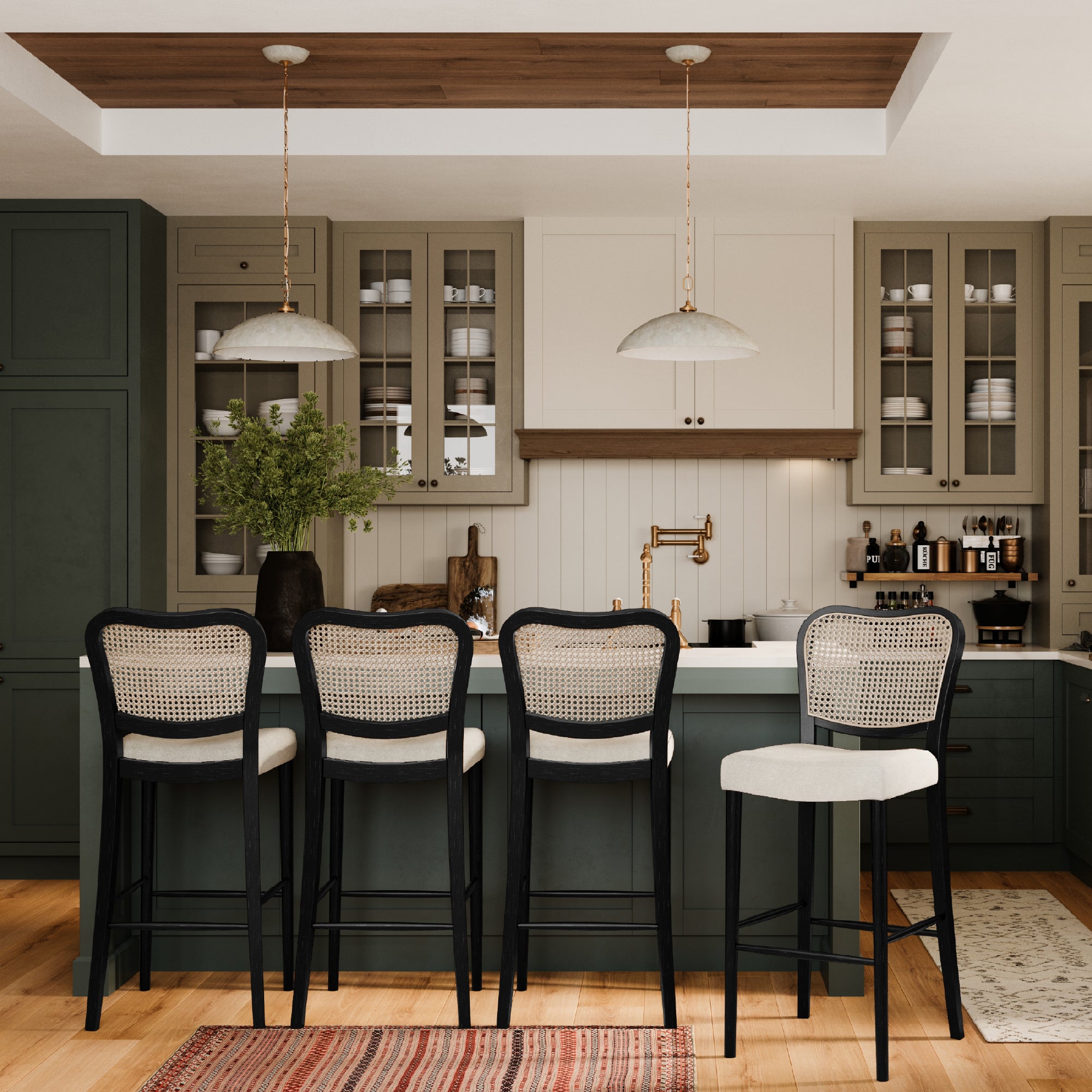 31" Vera Bar Stool in Black Finish with White Fabric Upholstery in Stools by Maven Lane