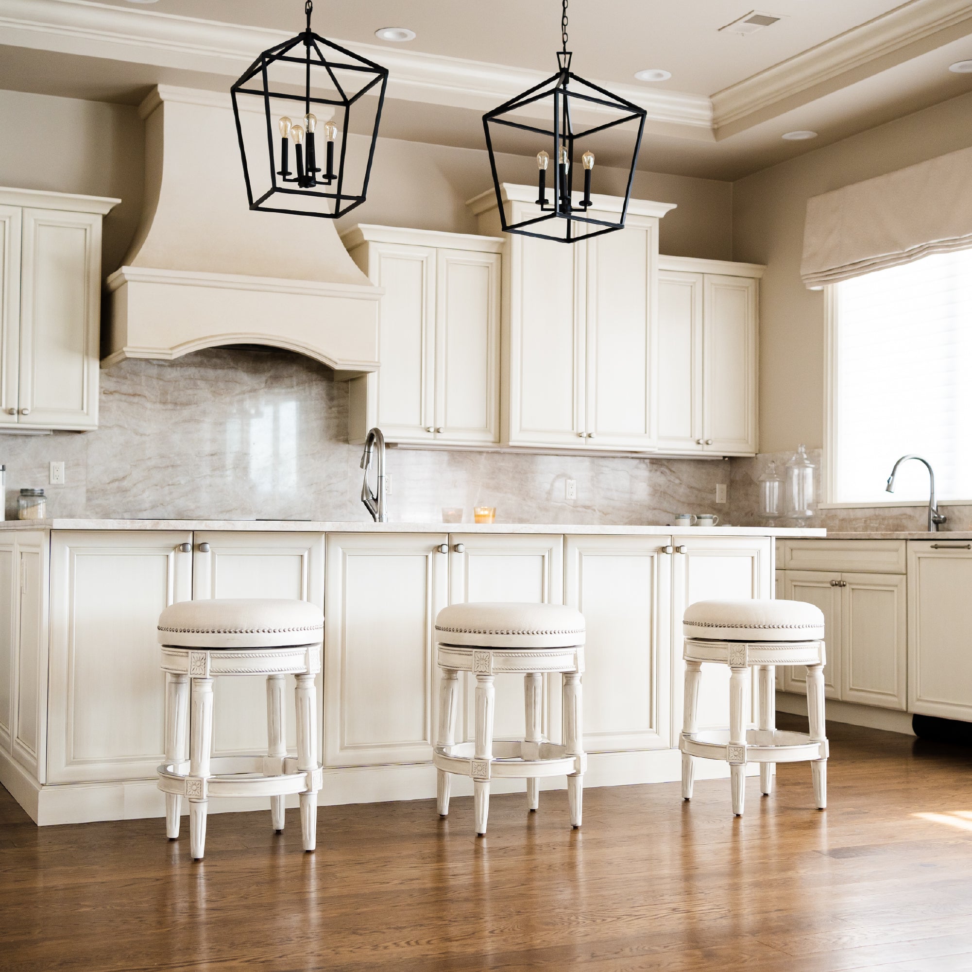 Pullman Backless Counter Stool in Cream Finish and Natural Fabric in Stools by Maven Lane